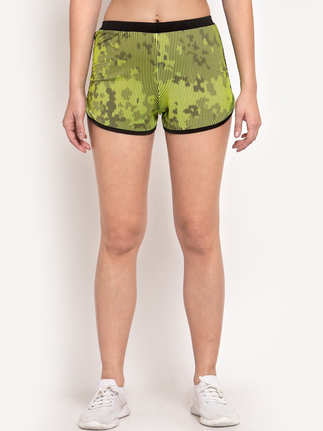 

CUKOO Women Green & Black Printed Slim Fit Sports Shorts