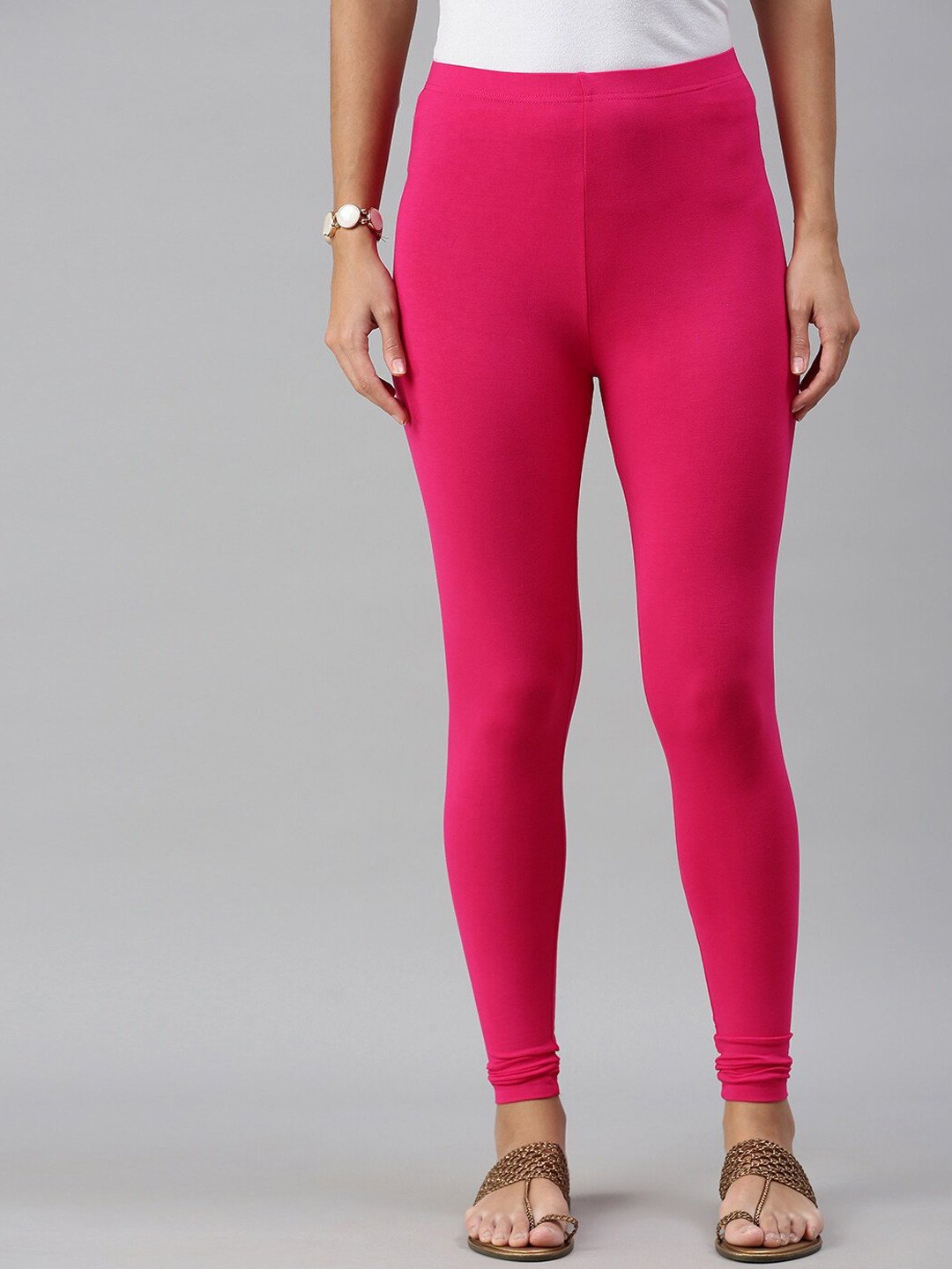 

De Moza Women Fuschia Solid Mid Rise Ankle Length Leggings, Fuchsia