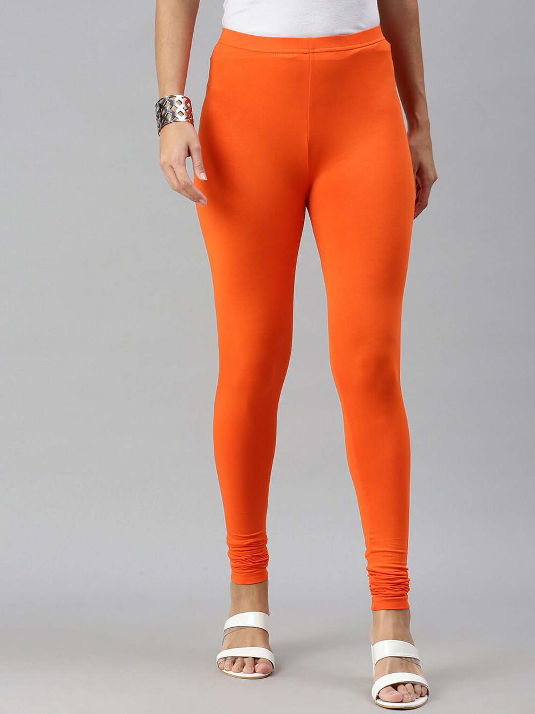 

De Moza Women Orange Solid Churidhar-Length Leggings