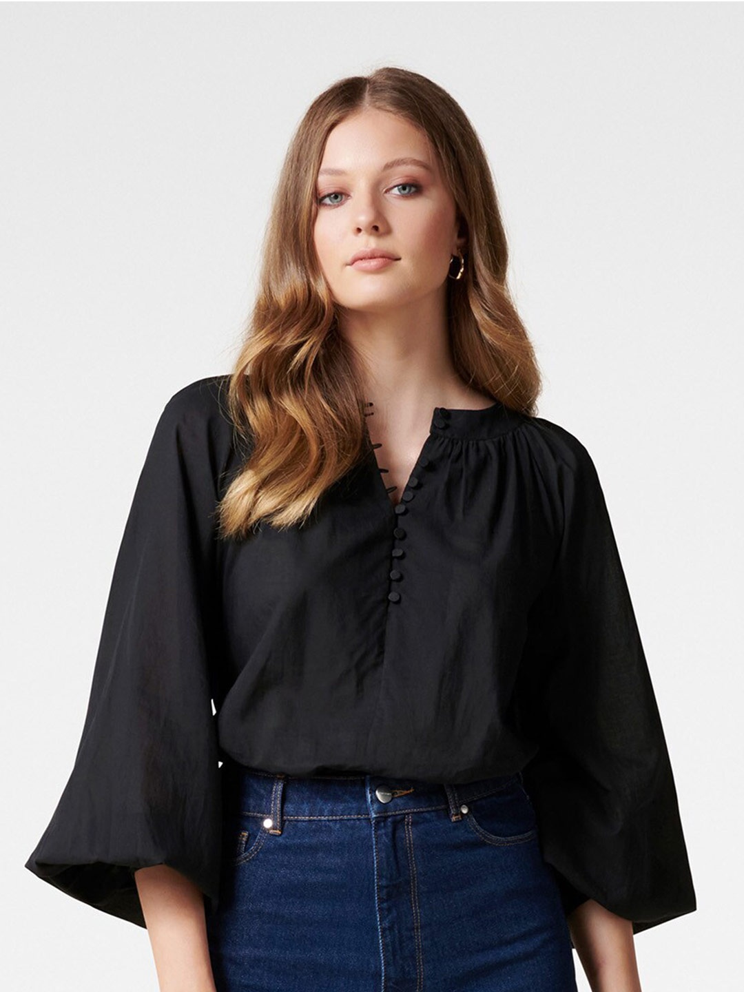 

Forever New Black Flared Sleeves Regular Top