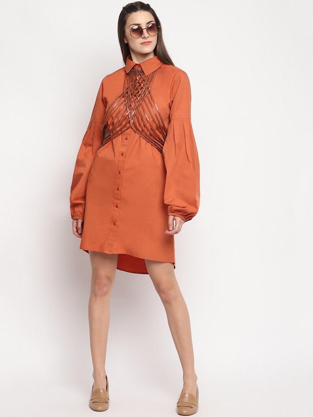 

OTORVA Cotton Rust Shirt Dress with Belt