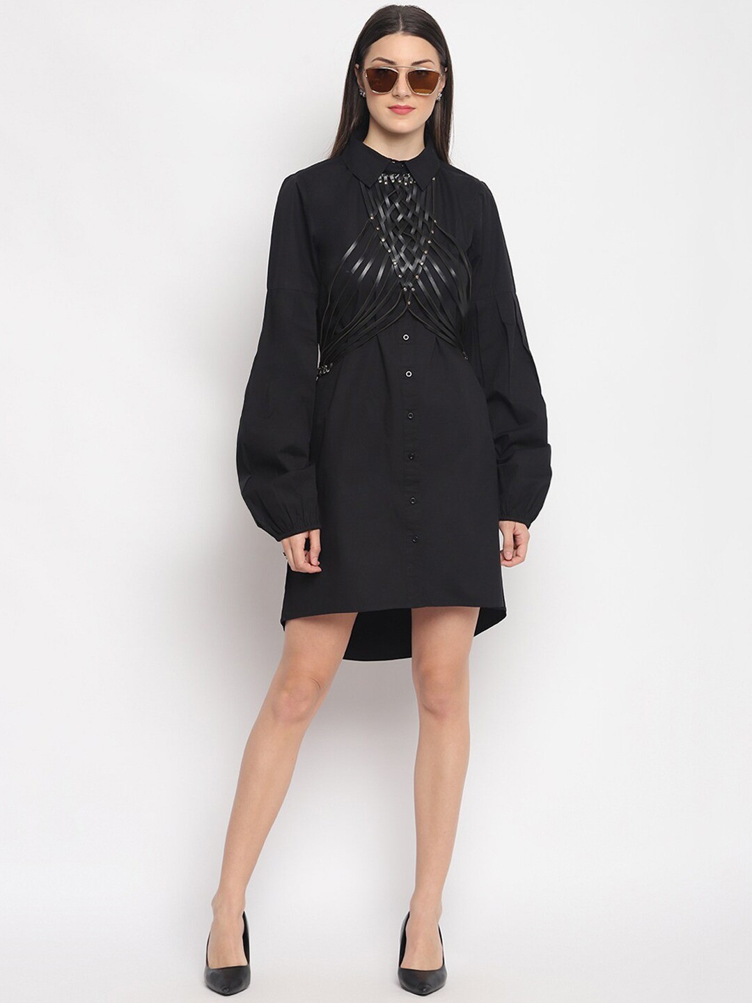 

OTORVA Black Cotton Shirt Dress with Belt