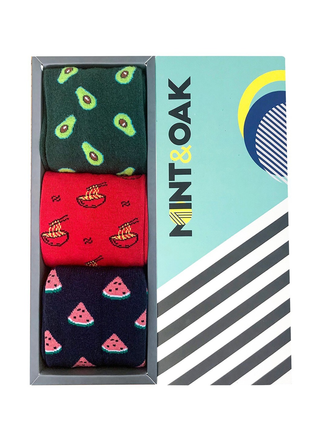 

Mint & Oak Men Pack Of3 Breakfast Delight Patterned AntiBacterial Above Ankle-Length Socks, Navy blue