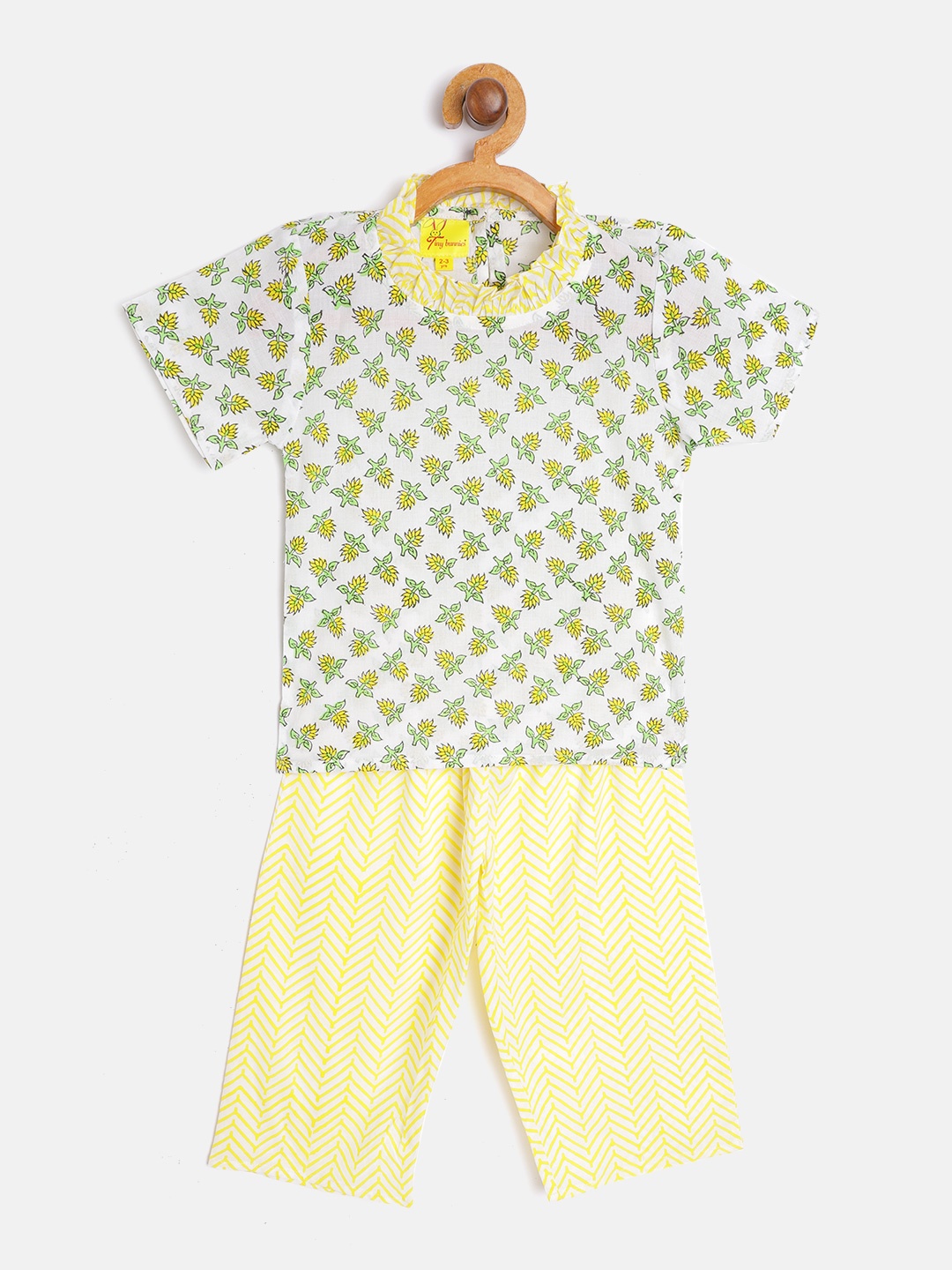 

Tiny Bunnies Girls Yellow & White Printed Top with Pyjamas