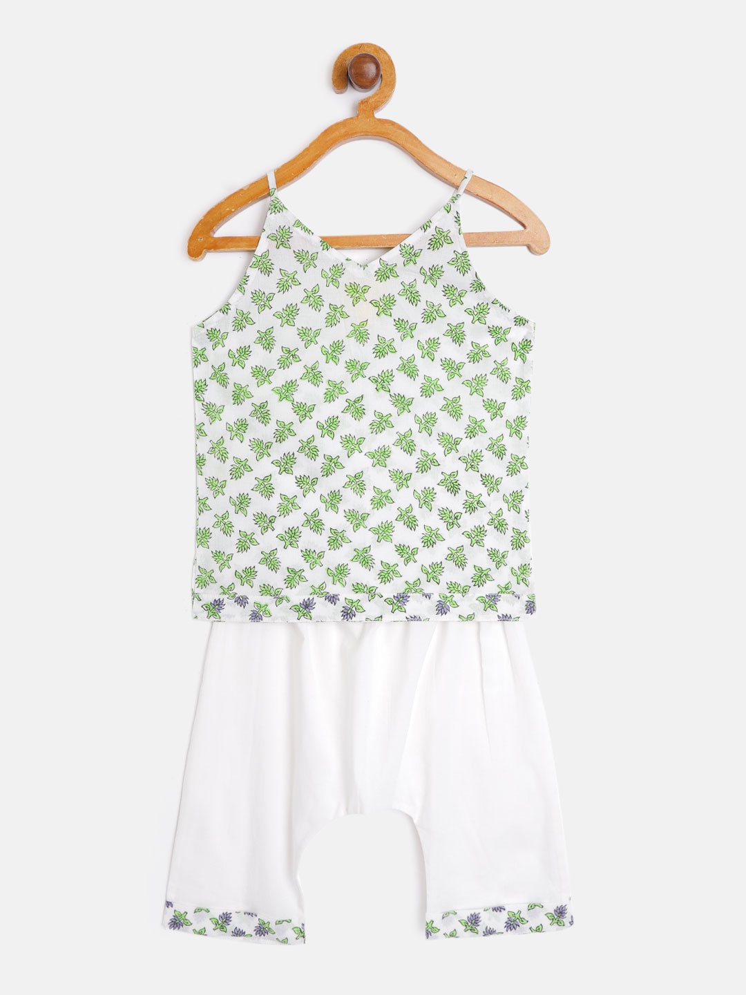 Tiny Bunnies Girls Green & White Printed Top with Pyjamas