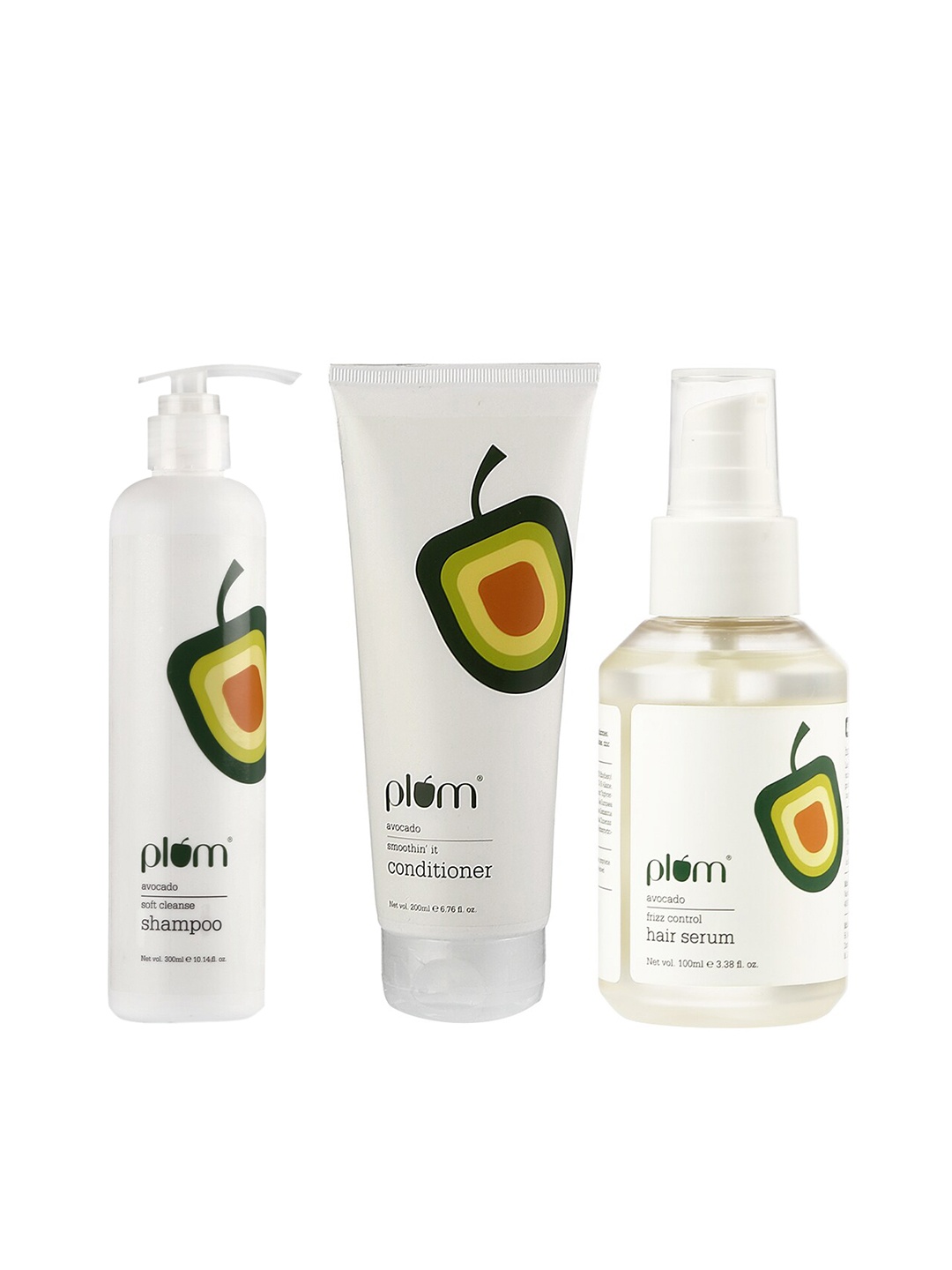 

Plum Set of Avocado Shampoo - Conditioner & Hair Serum, White