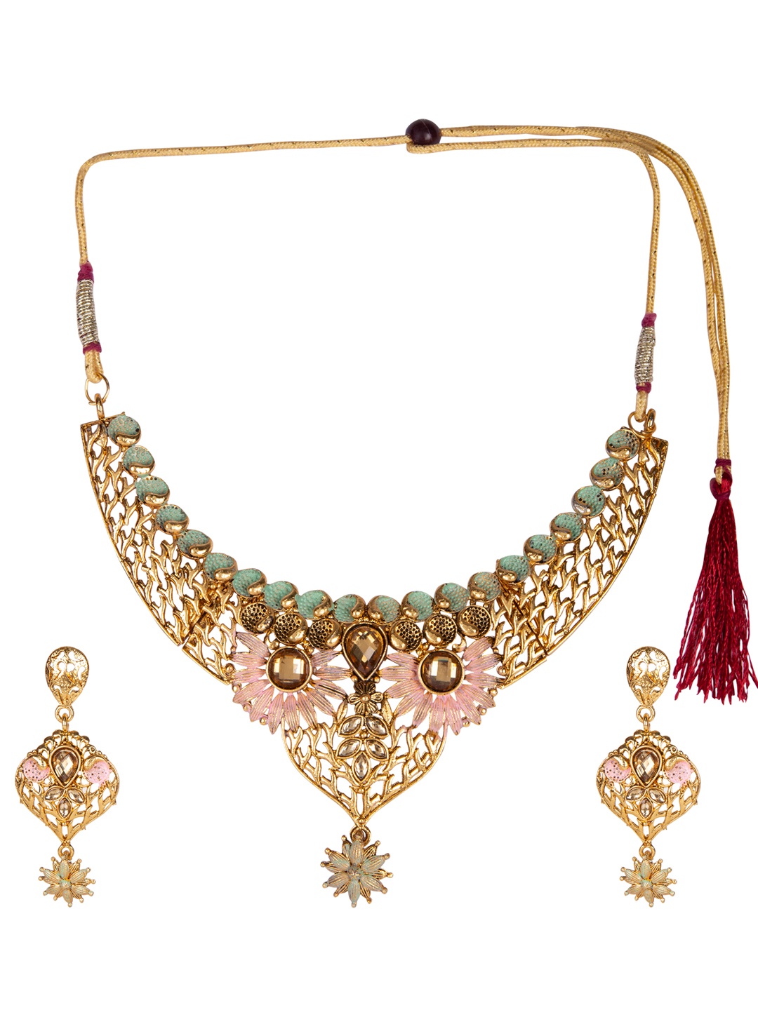 

ANIKAS CREATION Gold Plated Kundan Meenakari Necklace Set