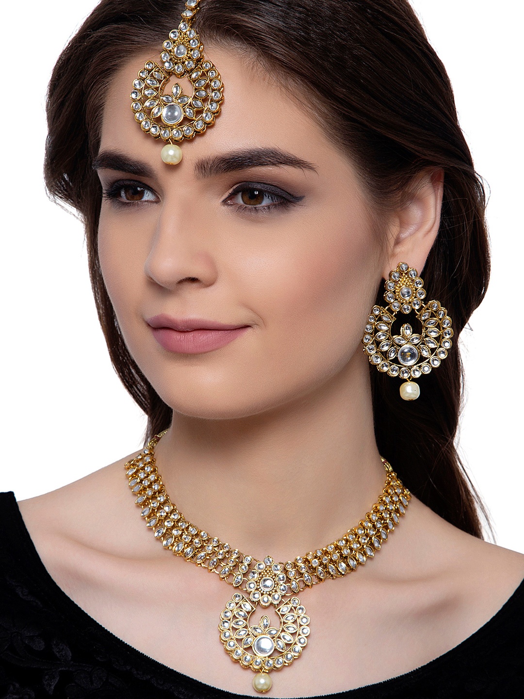 

ANIKAS CREATION Gold-Plated White Stone Studded Kundan Jewellery Set