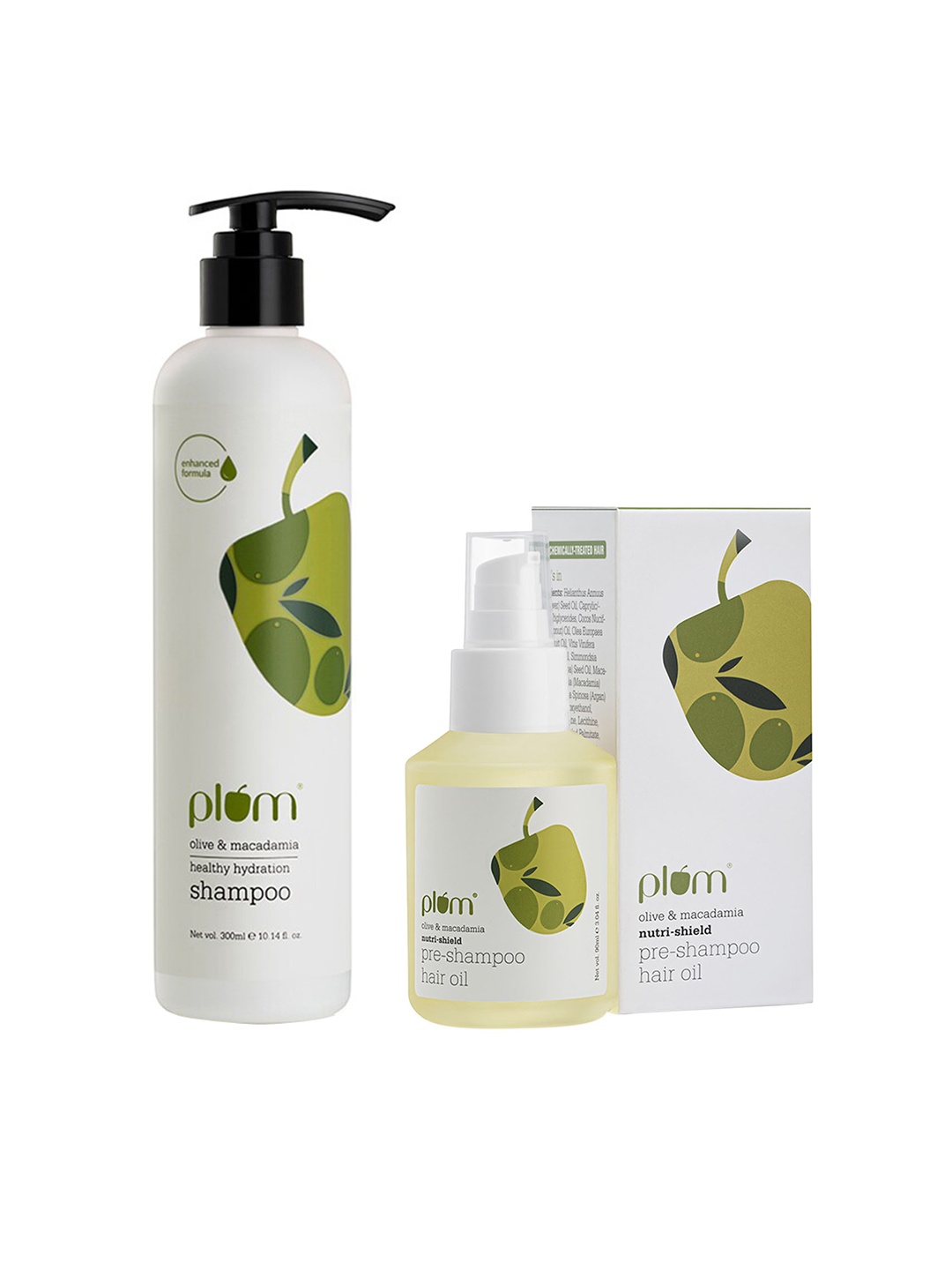 

Plum Set of Olive & Macadamia Shampoo & Hair Oil, White