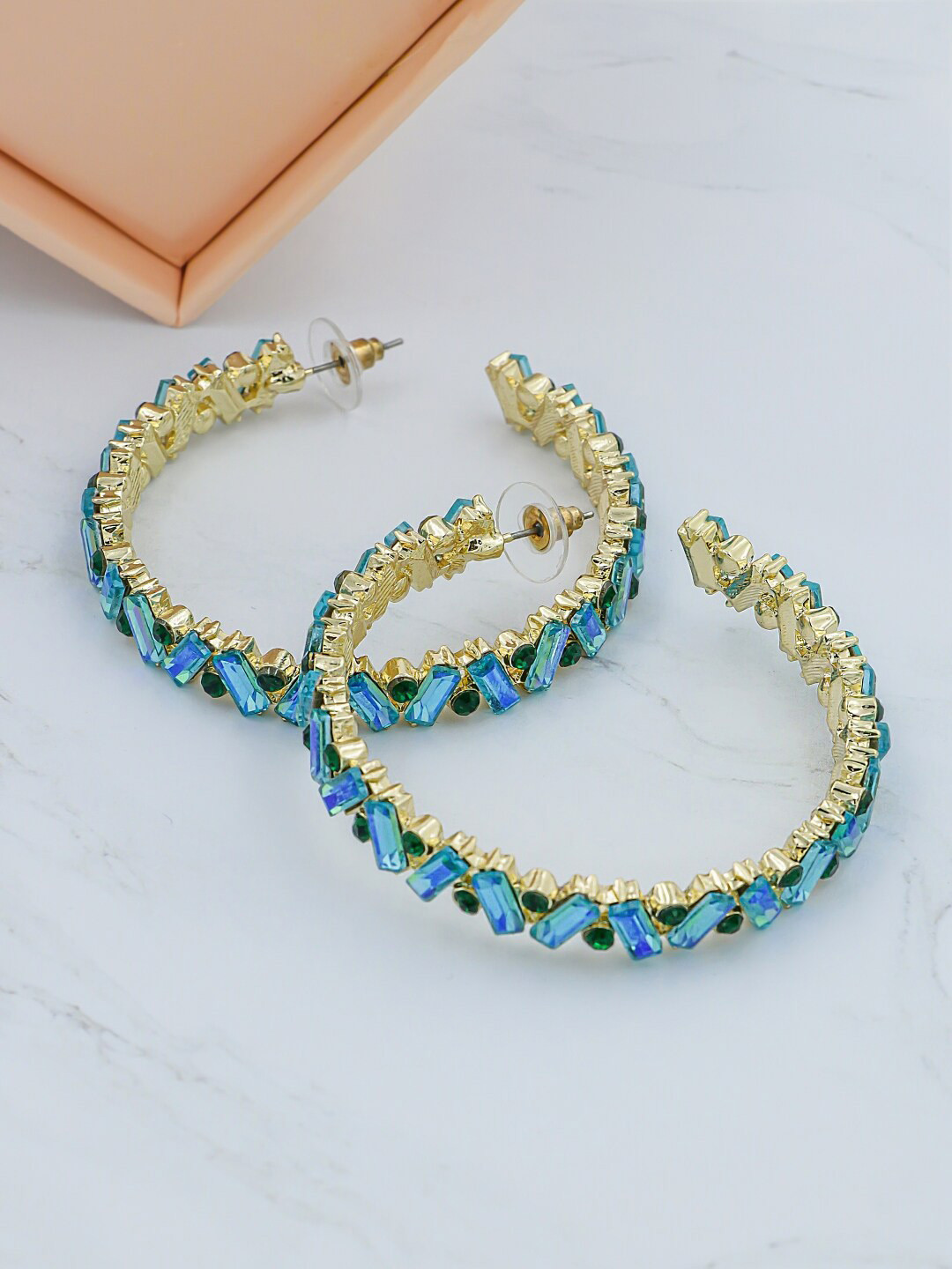 

Bellofox Gold-Plated Gold-Toned & Green Circular Hoop Earrings