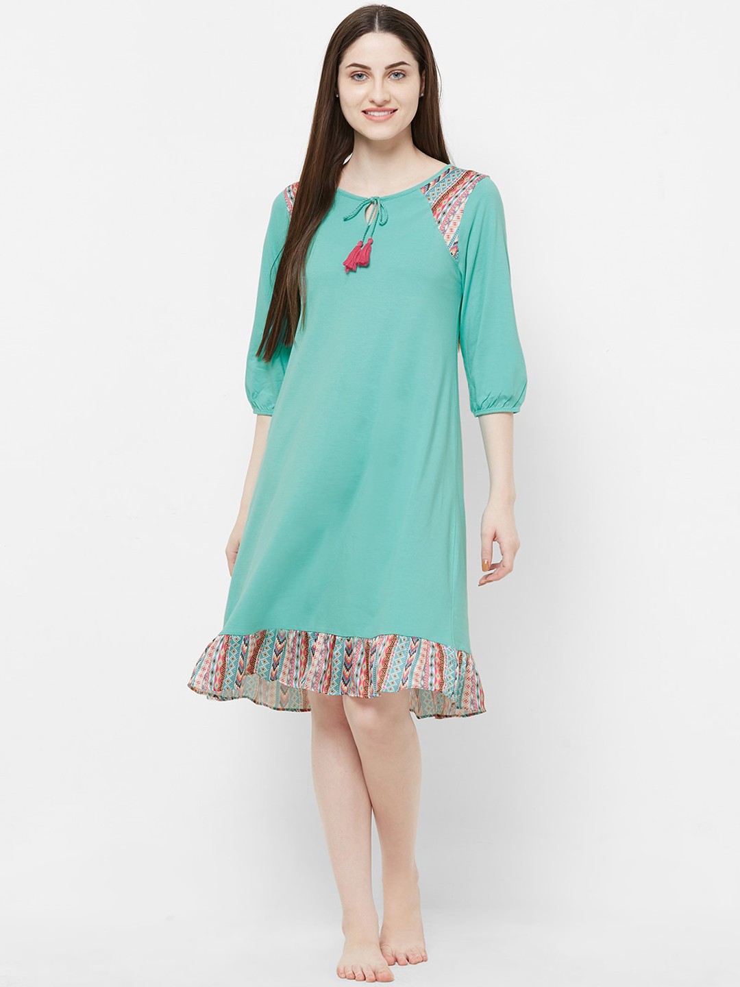 

Soie Green Knee Length Soft Cotton SKnee Length Nightdress
