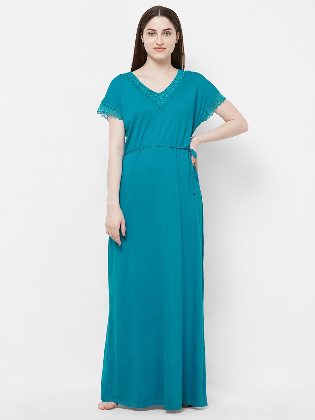 

Soie Women Blue Solid Maxi Nightdress