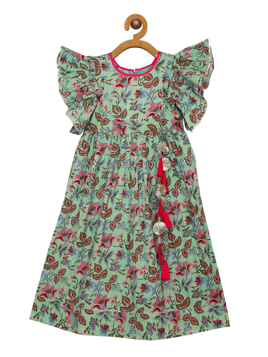 

LIL PITAARA Girls Teal & Pink Ethnic Motifs Maxi Dress