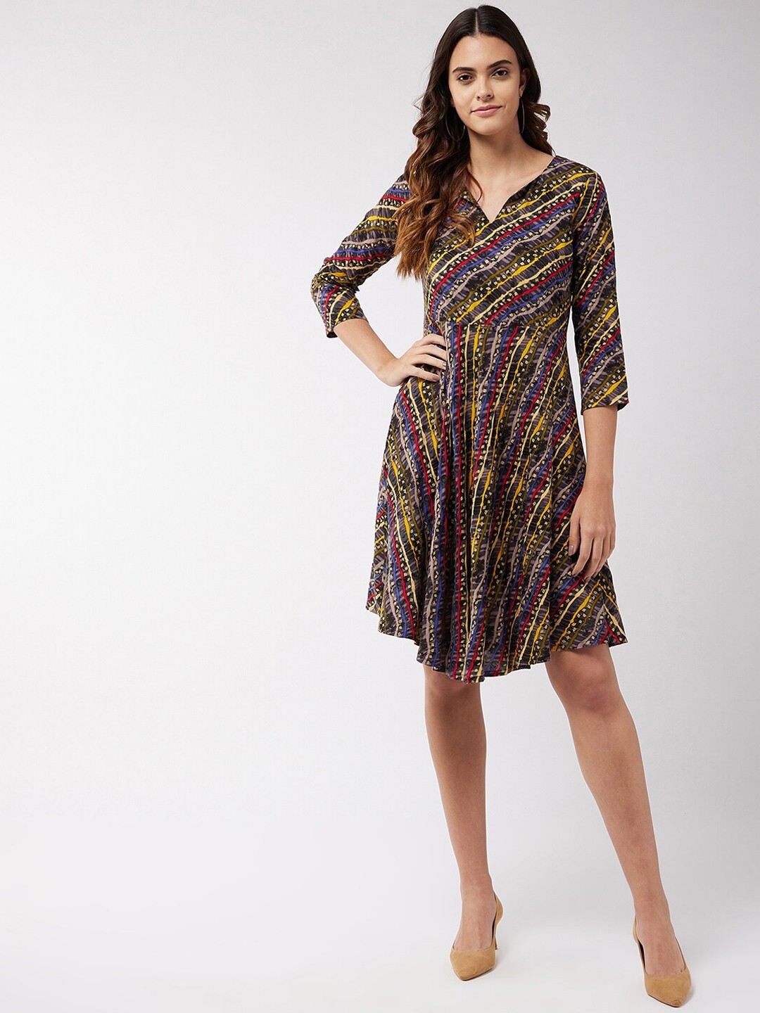 

InWeave Black Leheriya Print Fit & Flare Dress