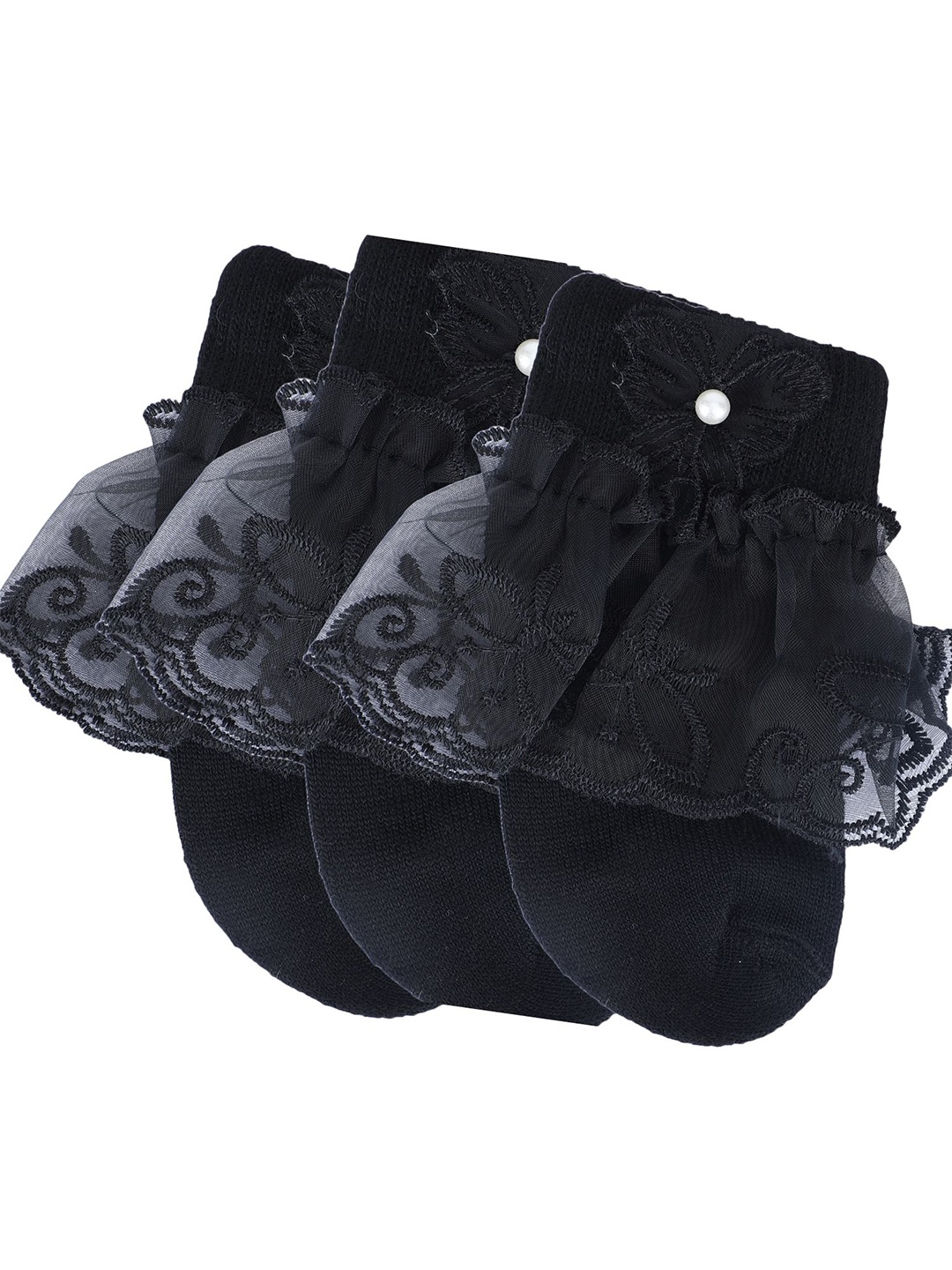 

N2S NEXT2SKIN Girls Pack Of 3 Black Patterned Socks