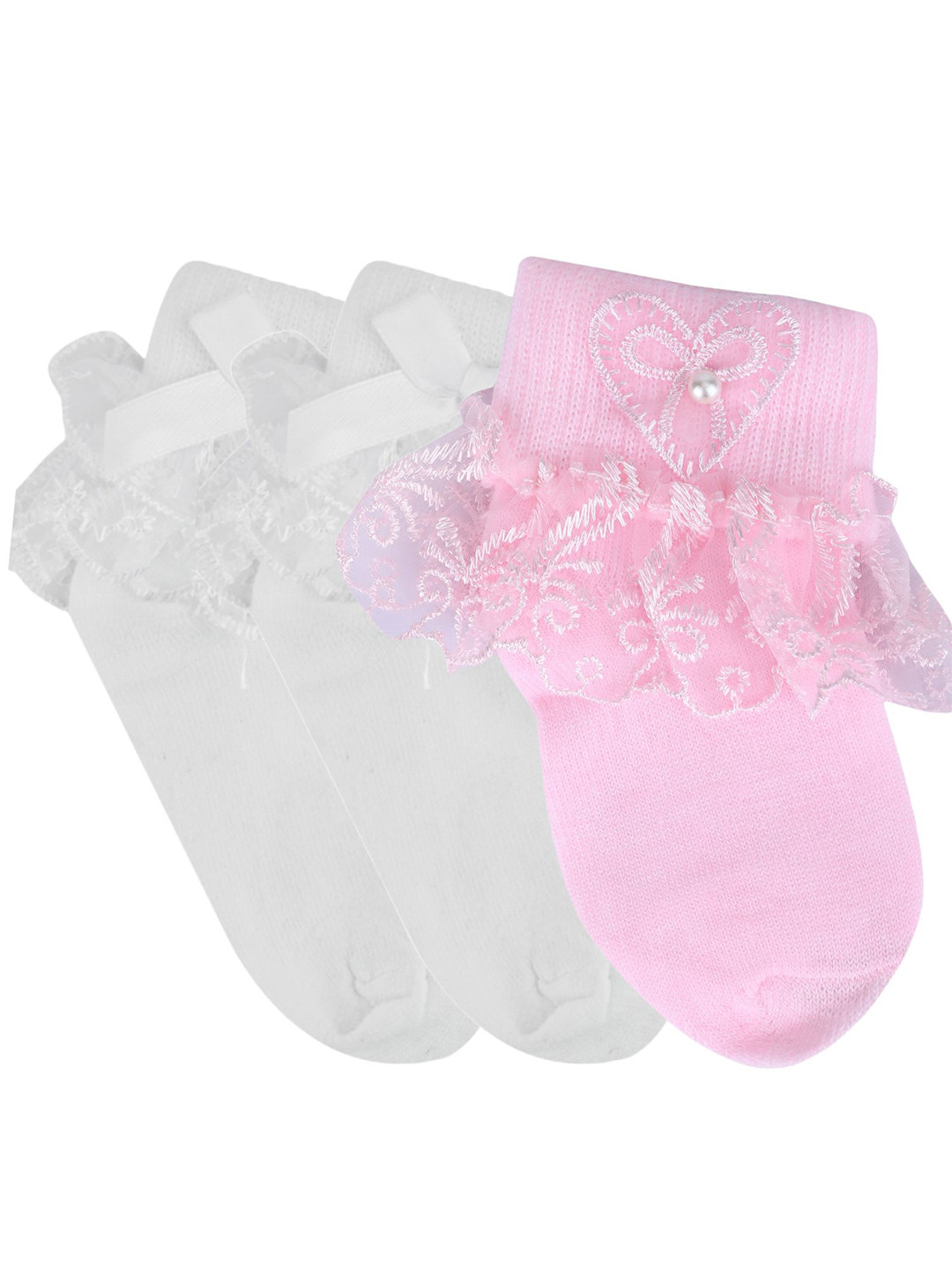 

N2S NEXT2SKIN Girls Pack of 3 Pairs Pink & White Patterned Cotton Socks