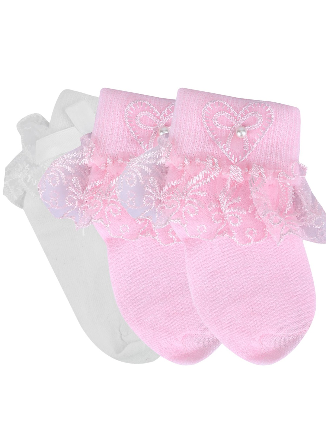 

N2S NEXT2SKIN Girls Pack of 3 Pairs Pink & White Patterned Cotton Socks