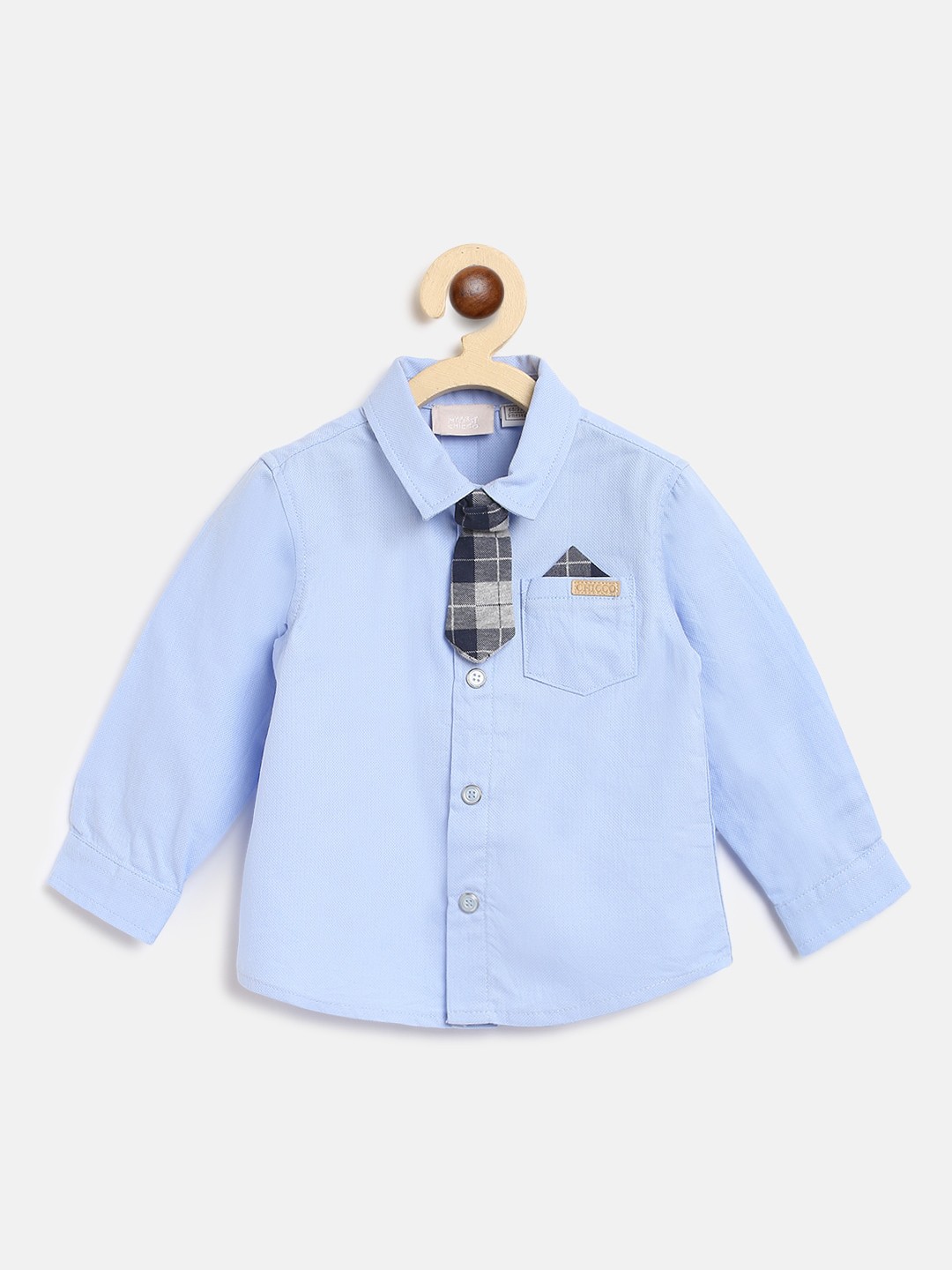 

Chicco Boys Blue Solid Cotton Casual Shirt with Tie