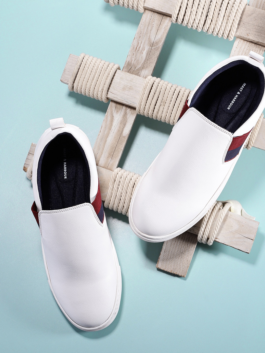 

Mast & Harbour Men White Solid Slip-On Sneakers