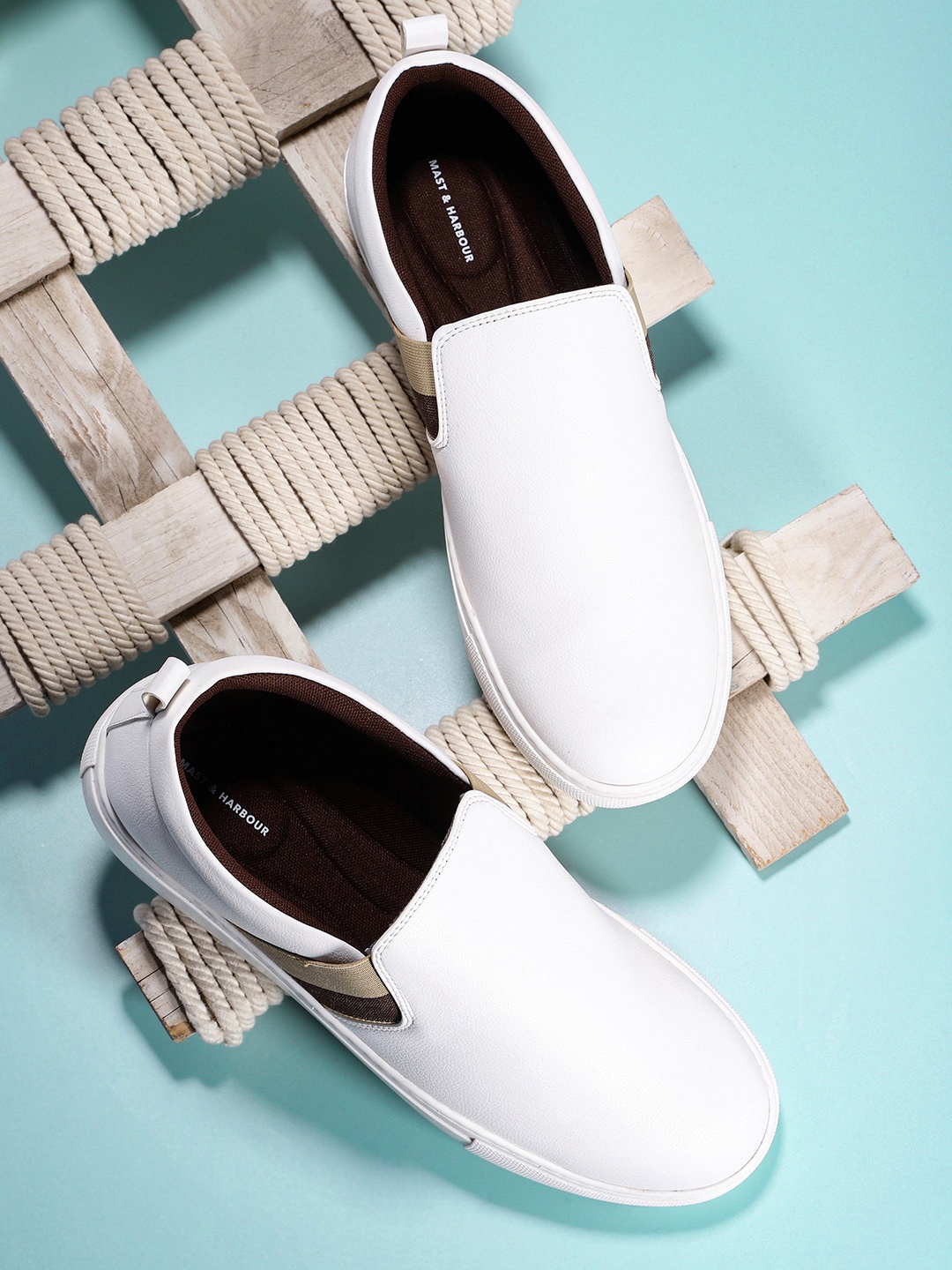

Mast & Harbour Men White Solid Slip-On Sneakers with Striped Detail