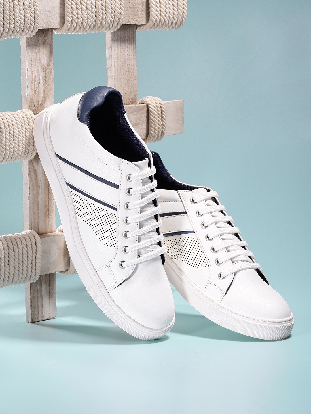 

Mast & Harbour Men White Solid Sneakers with Perforated Detail