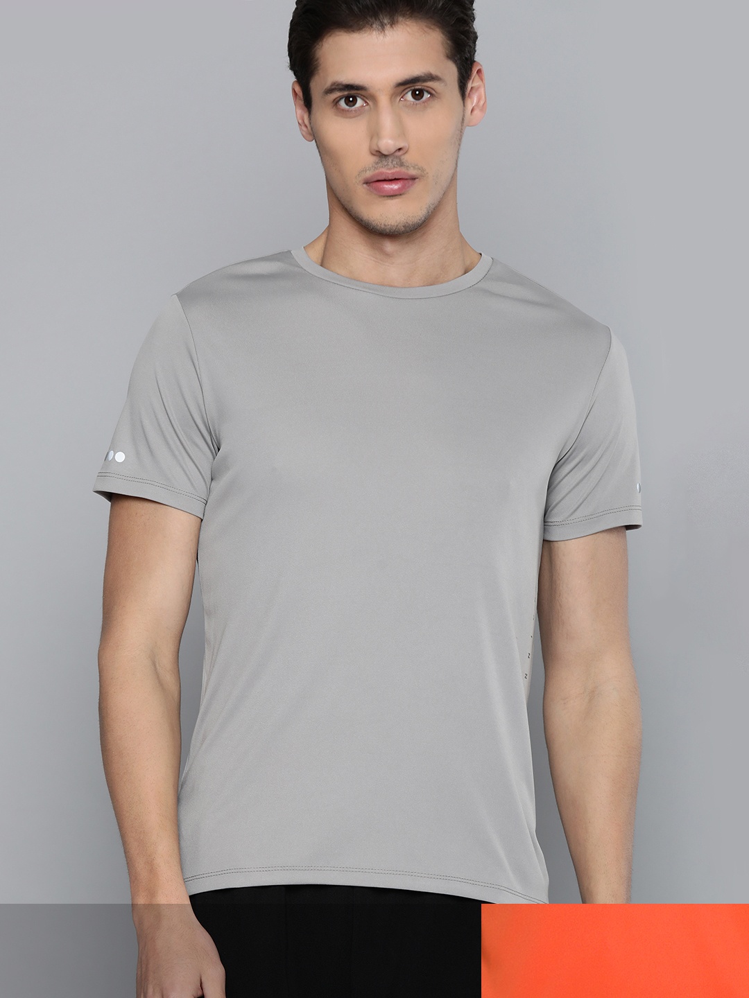 

HRX By Hrithik Roshan Running Men Wet Weather & Neon Orange Rapid-Dry Solid Tshirts, Grey