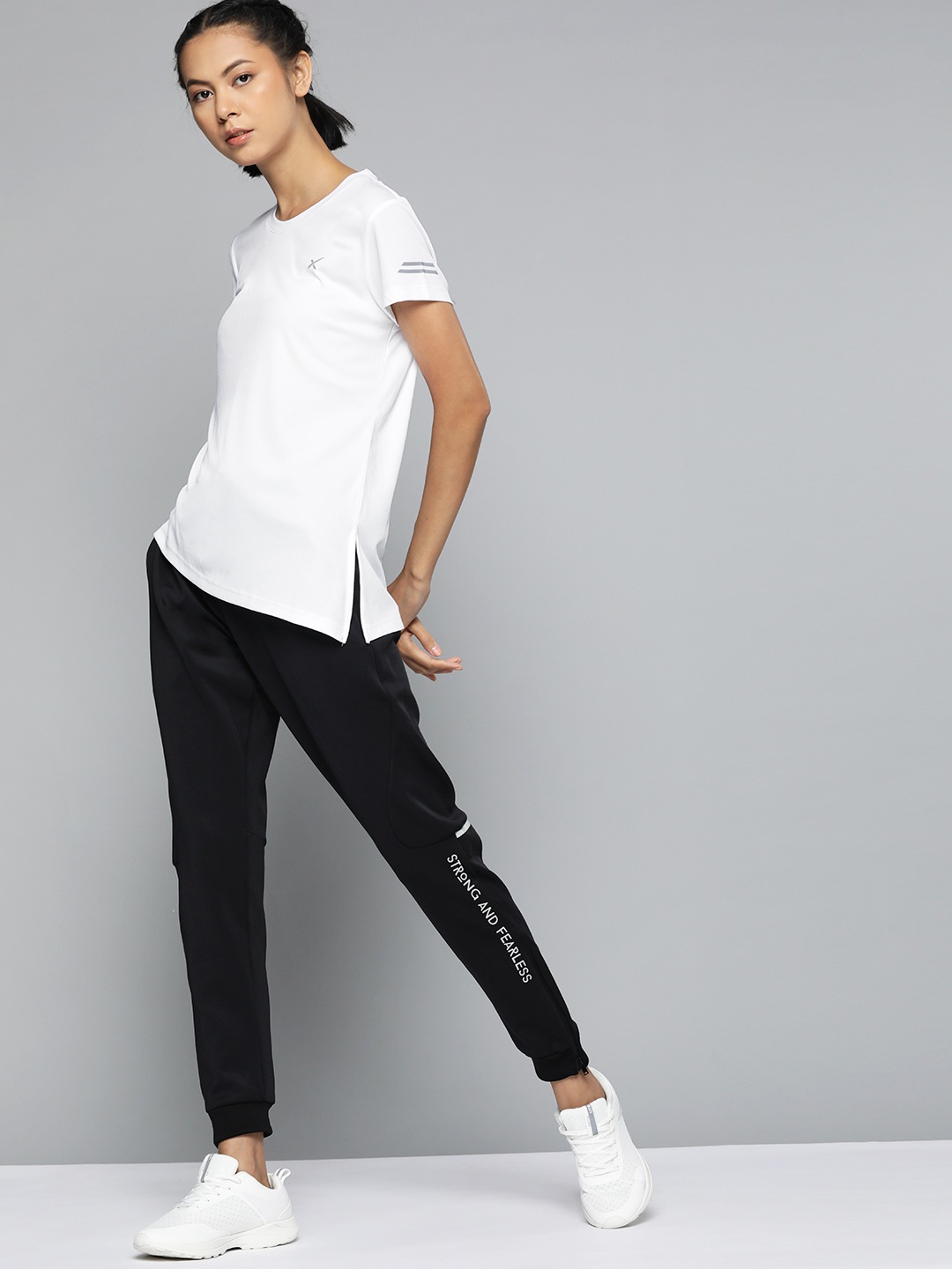 

HRX By Hrithik Roshan Running Women Bright White & Neon Blue Rapid-Dry Solid Tshirts