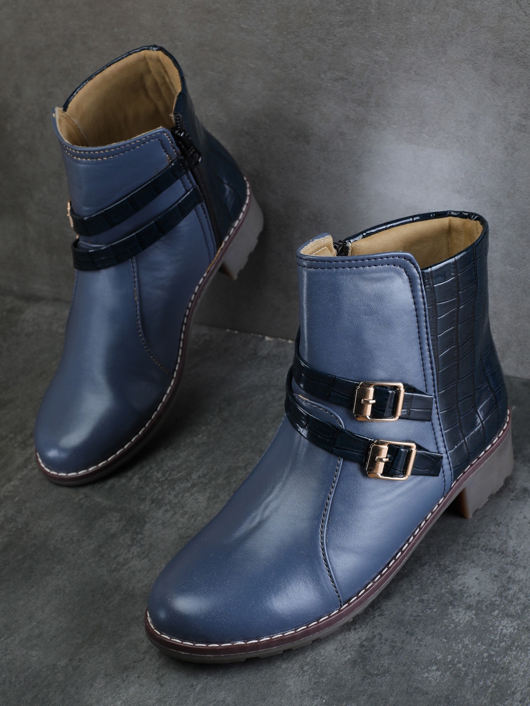 

LONDON STEPS Blue Block Heeled Boots