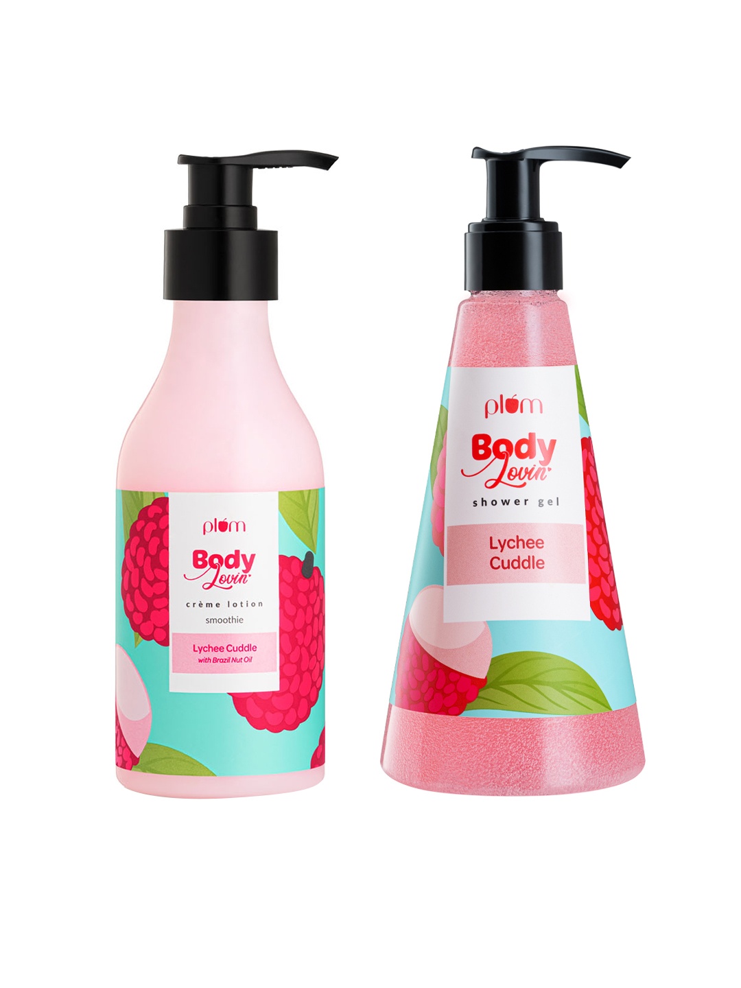 

Plum Set of BodyLovin Lychee Cuddle Smoothie Creme Body Lotion & Shower Gel, Red
