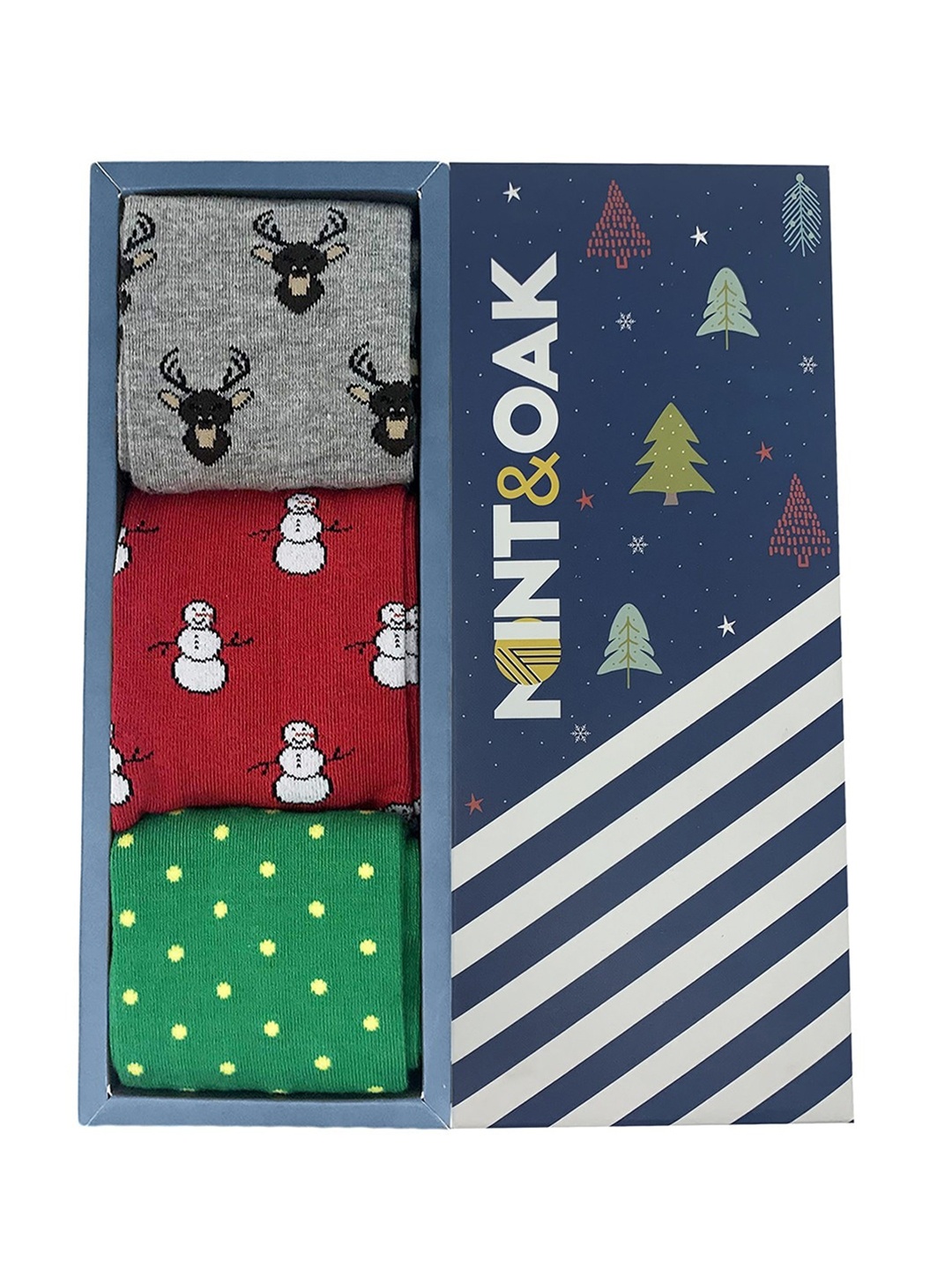 

Mint & Oak Men Pack Of 3 Grey & Red & Green Patterned Socks