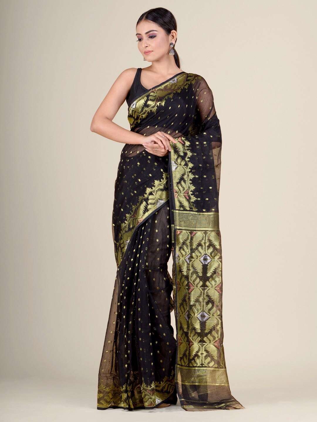

Charukriti Black Woven Design Jamdani Saree