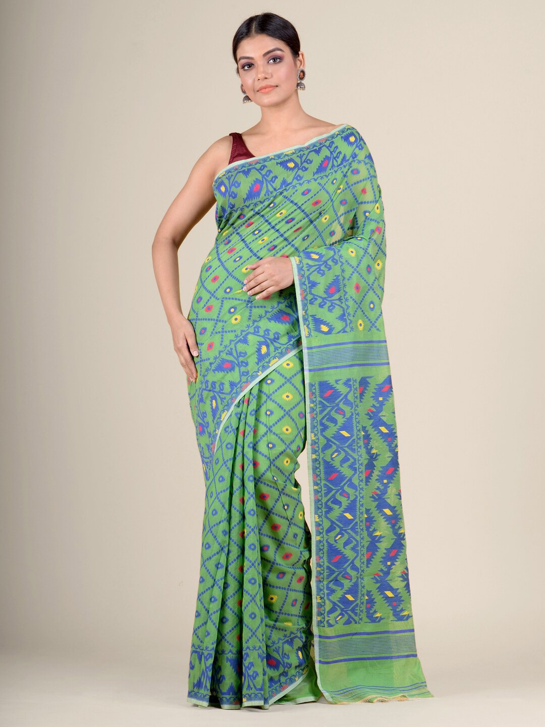 

Charukriti Green & Blue Woven Design Jamdani Saree