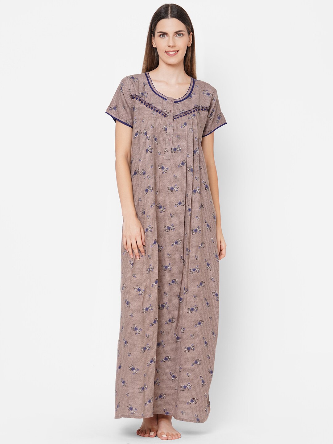 

Sweet Dreams Women Brown Printed Maxi Nightdress