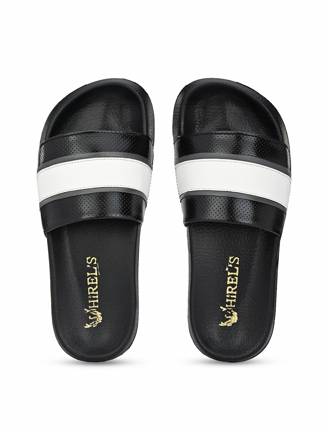 

Hirels Men Black & White Striped Sliders