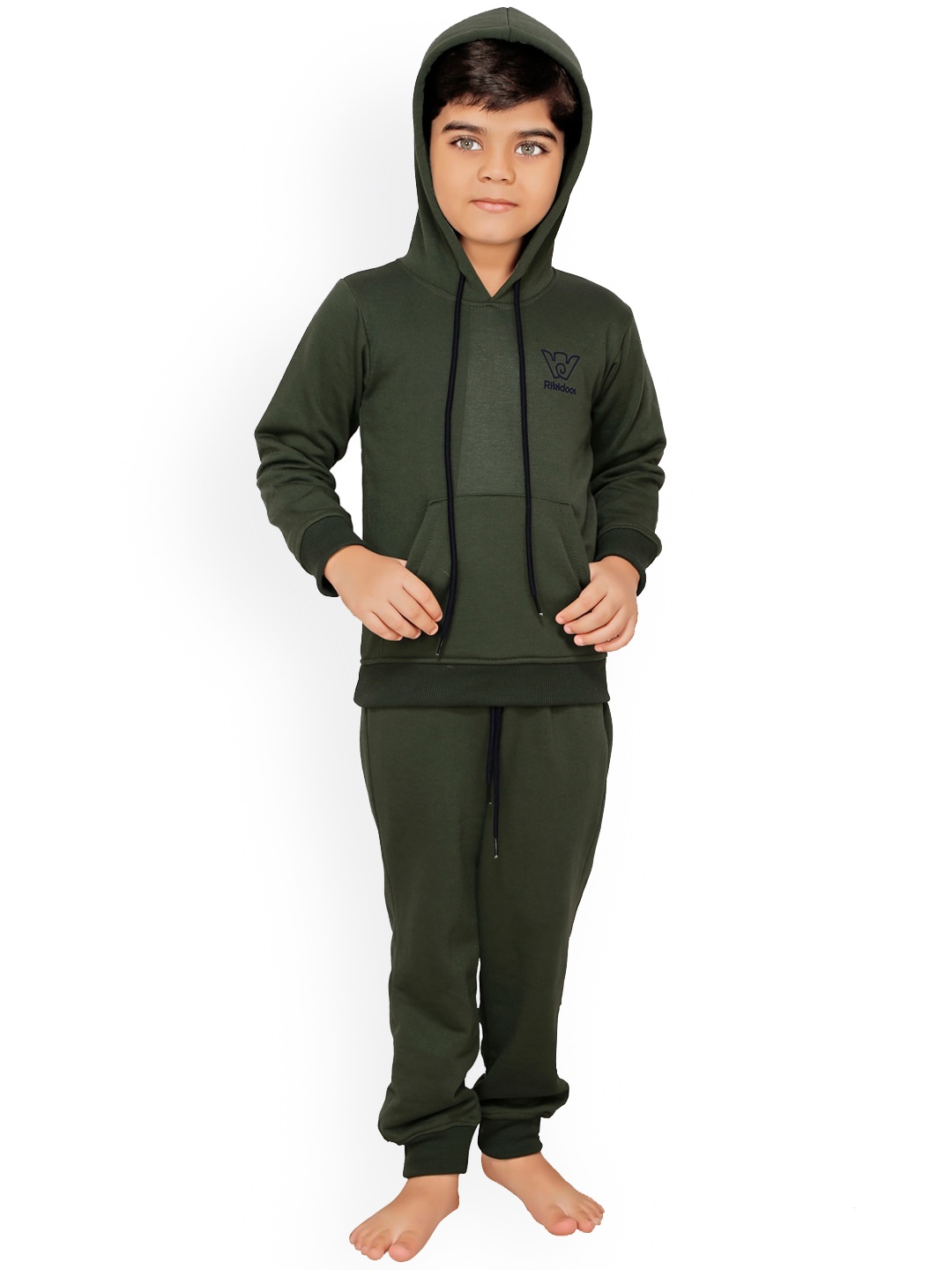 

RIKIDOOS Boys Green & Black Solid Cotton Tracksuits