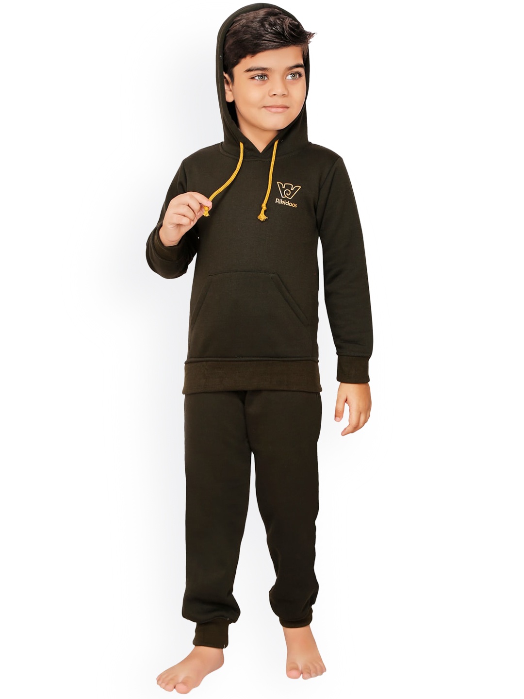 

RIKIDOOS Boys Olive-Green Solid Cotton Track Suit