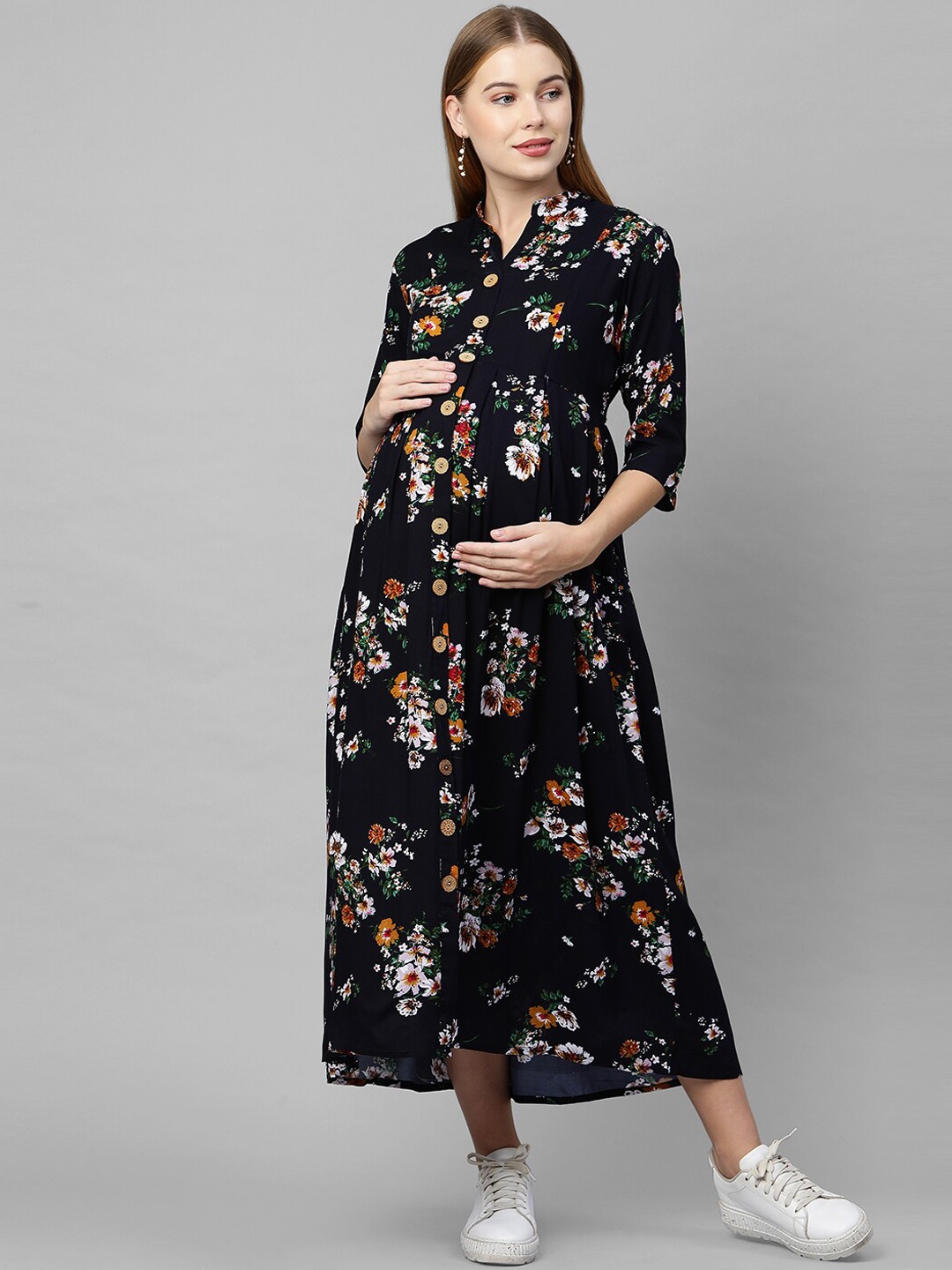 

MomToBe Blue Floral A-Line Maternity Maxi Nursing Dress