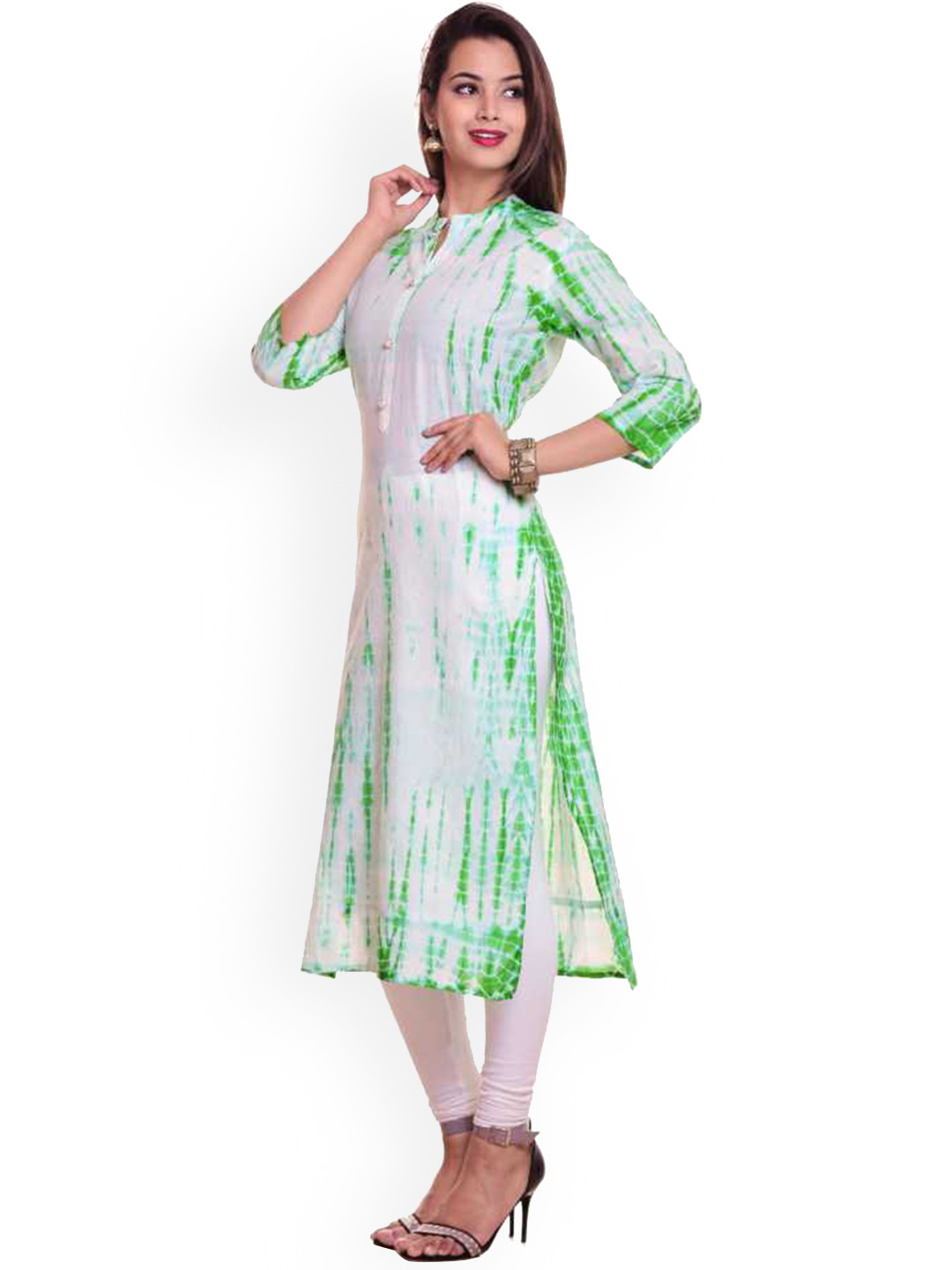 

PNEHA Women White & Green Dyed Kurta