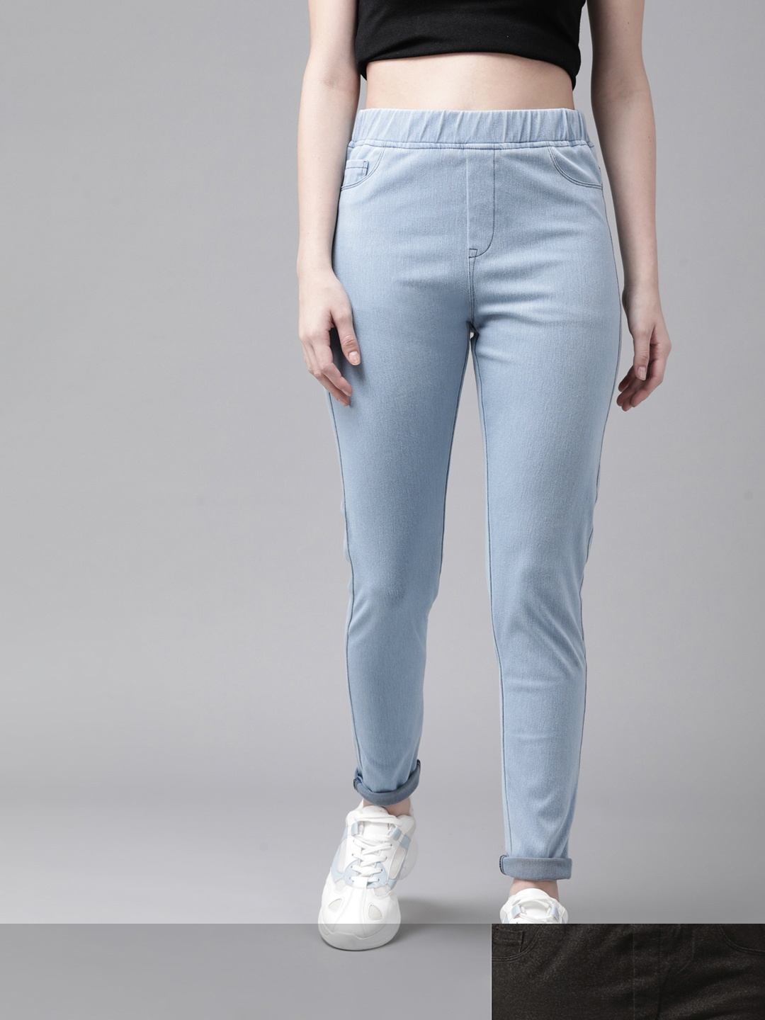 

Roadster Women Pack of 2 Solid Denim Jeggings, Blue