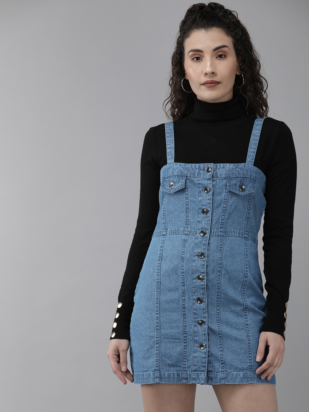 

Roadster Womens Desert Sage Solid Above Knee Length Dungarees, Blue