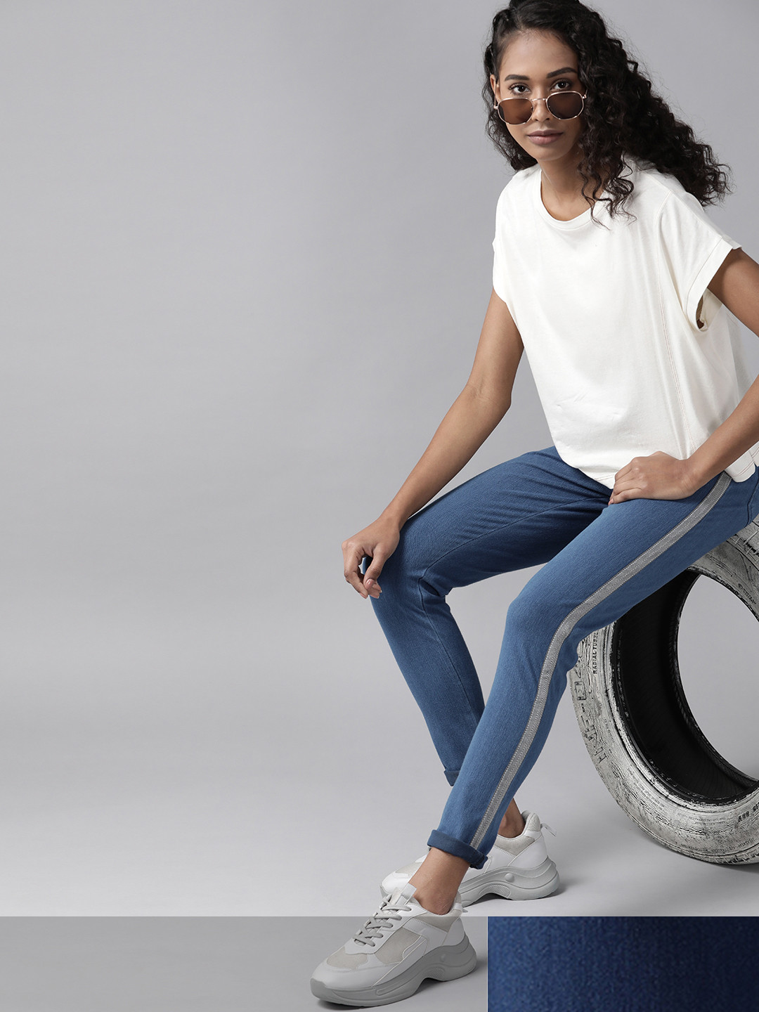 

Roadster Women Pack of 2 Solid Treggings, Blue