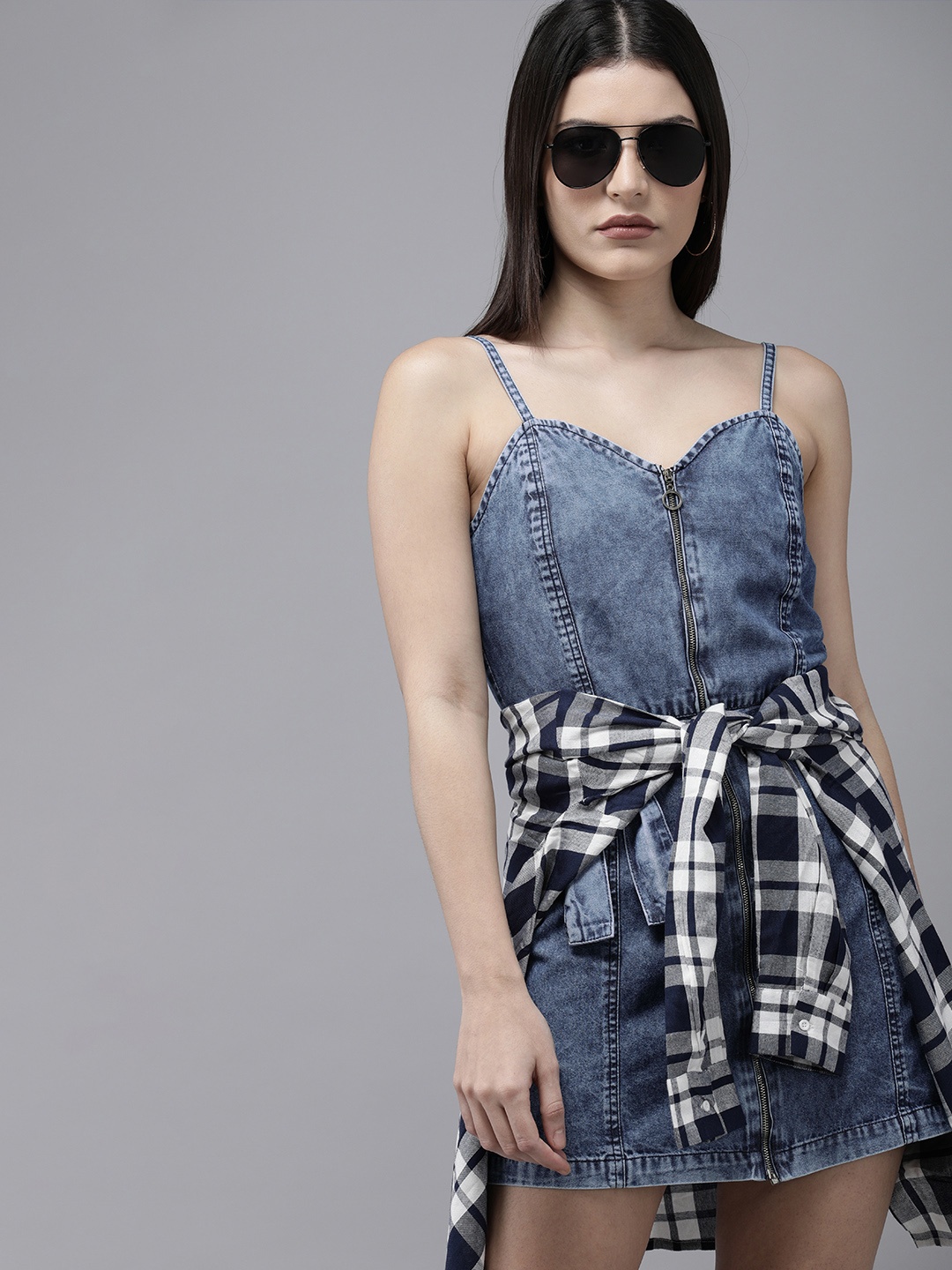 

Roadster Indigo Halter Neck A-Line Dress, Blue