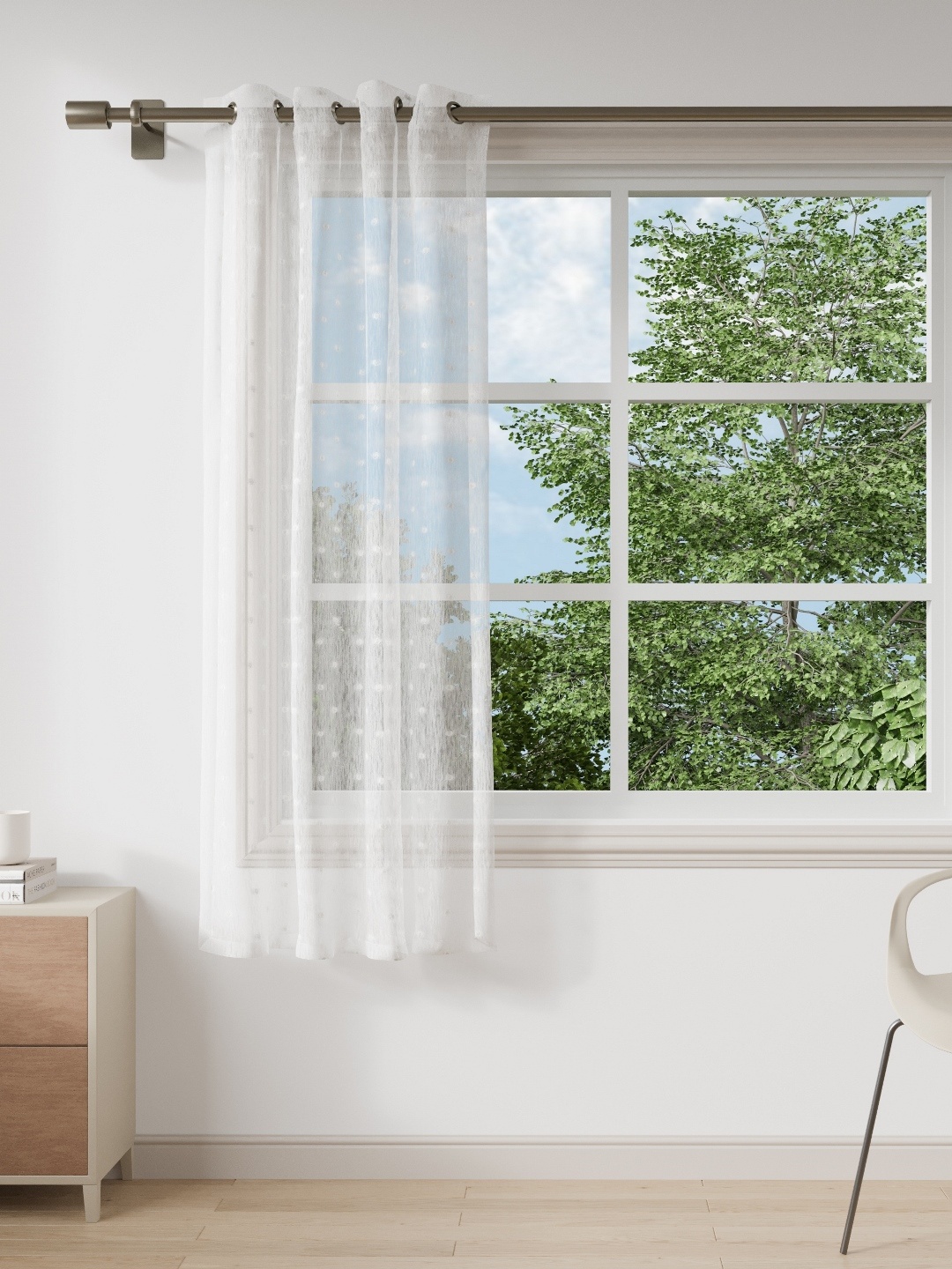 

DDecor White Geometric Sheer Window Curtain