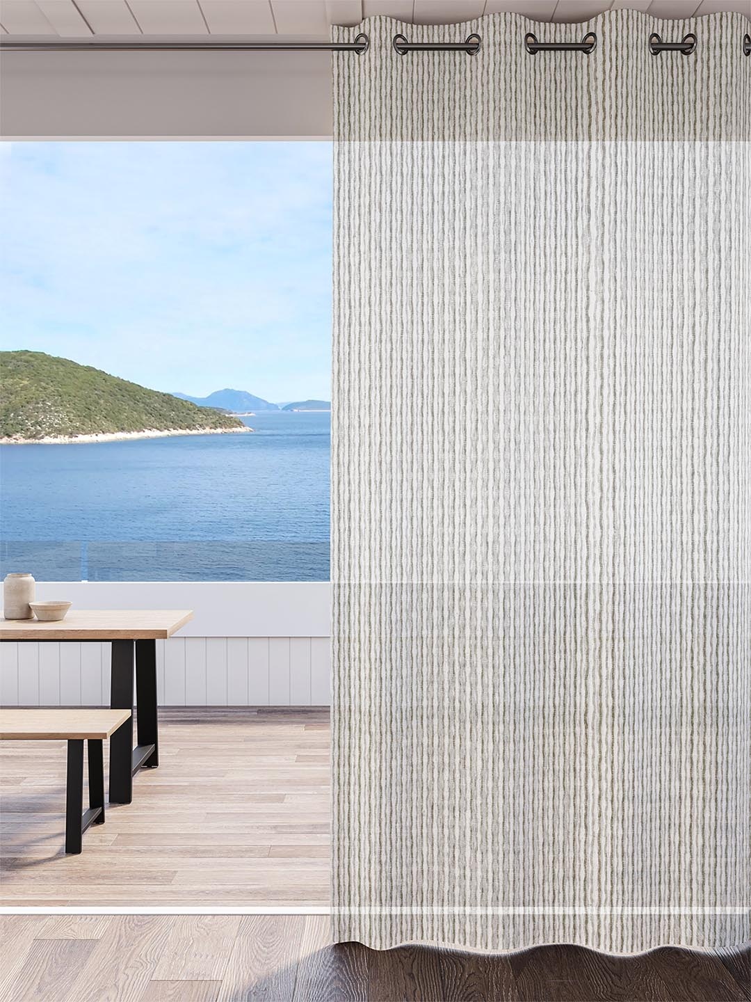 

DDecor Beige Striped Sheer Door Curtain
