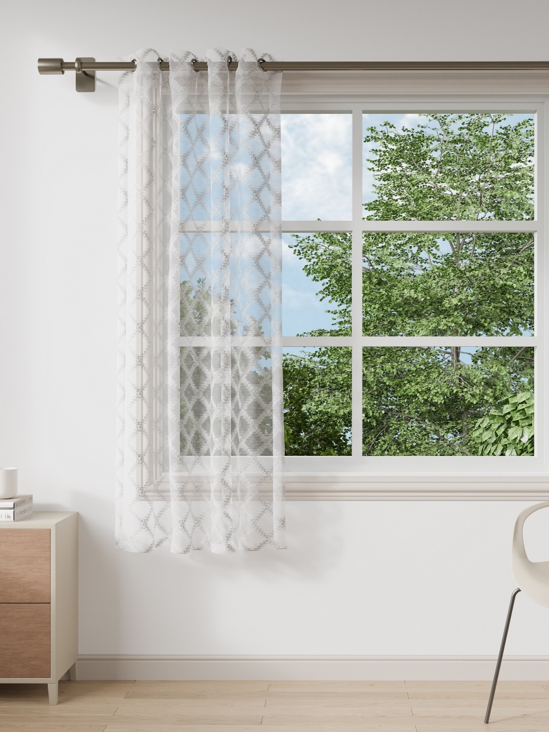 

DDecor Grey Geometric Sheer Window Curtain