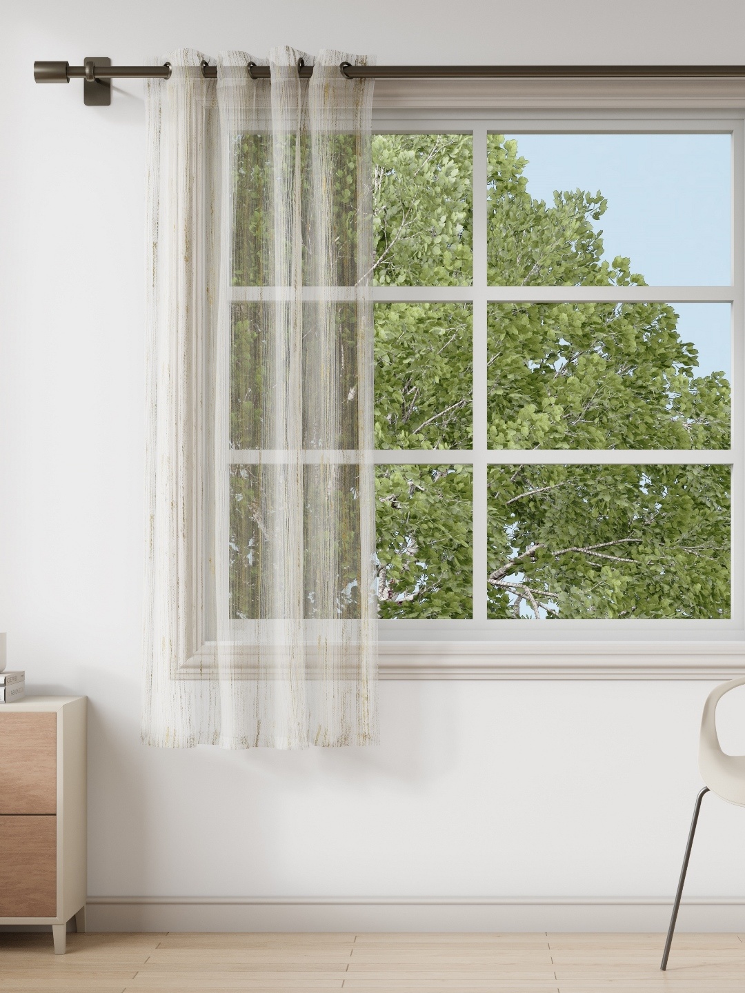 

DDecor Beige Striped Sheer Window Curtain