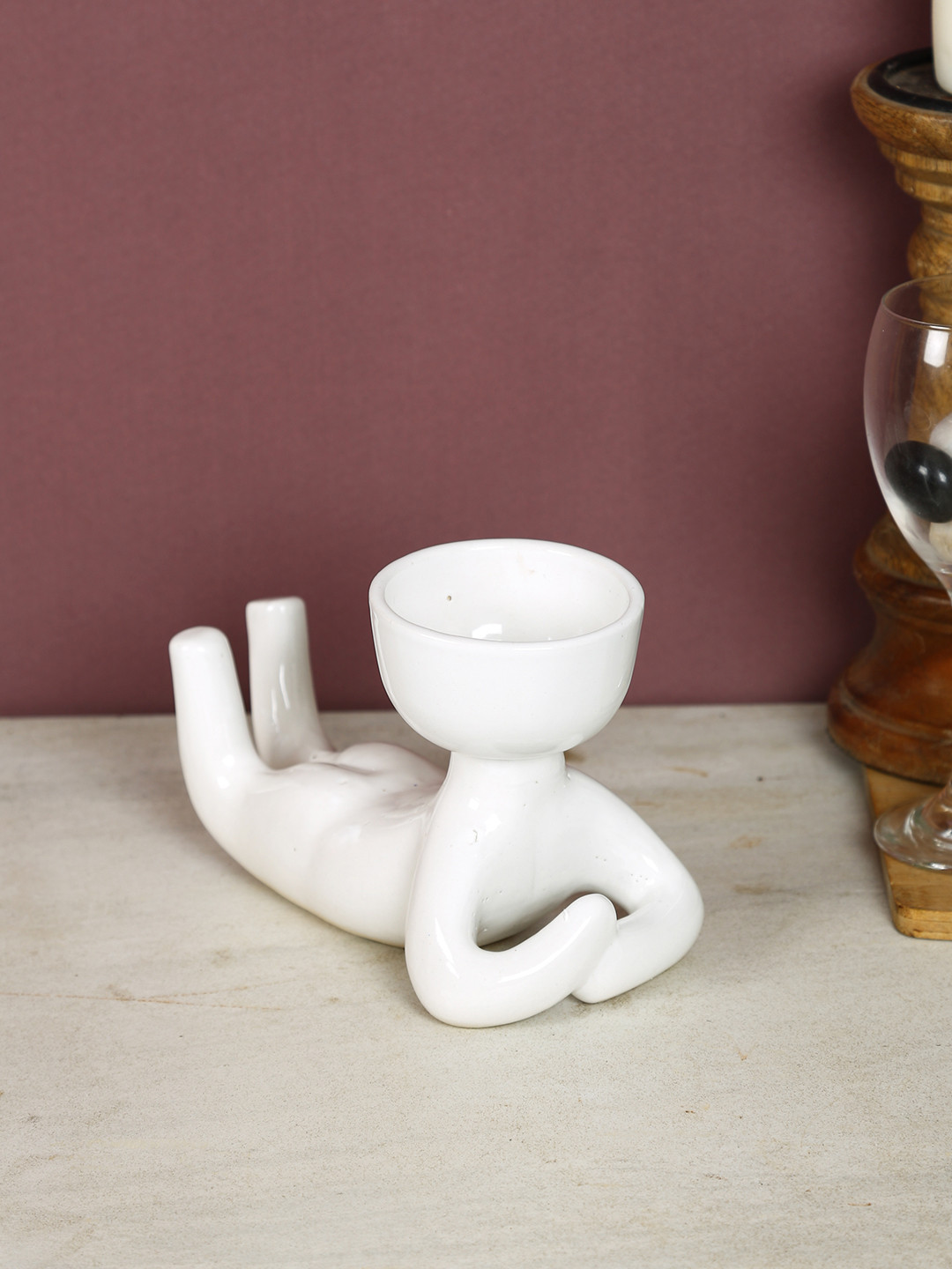 

Aapno Rajasthan White Set of 2 Rest Position Man Head Mini Planters