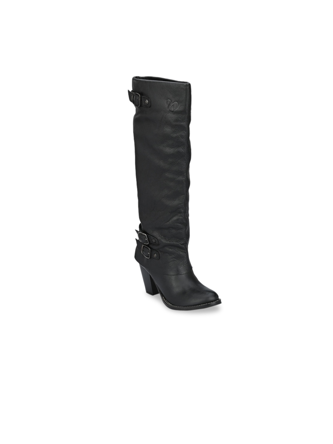 

Delize Black Leather Block Heeled Boots with Buckles