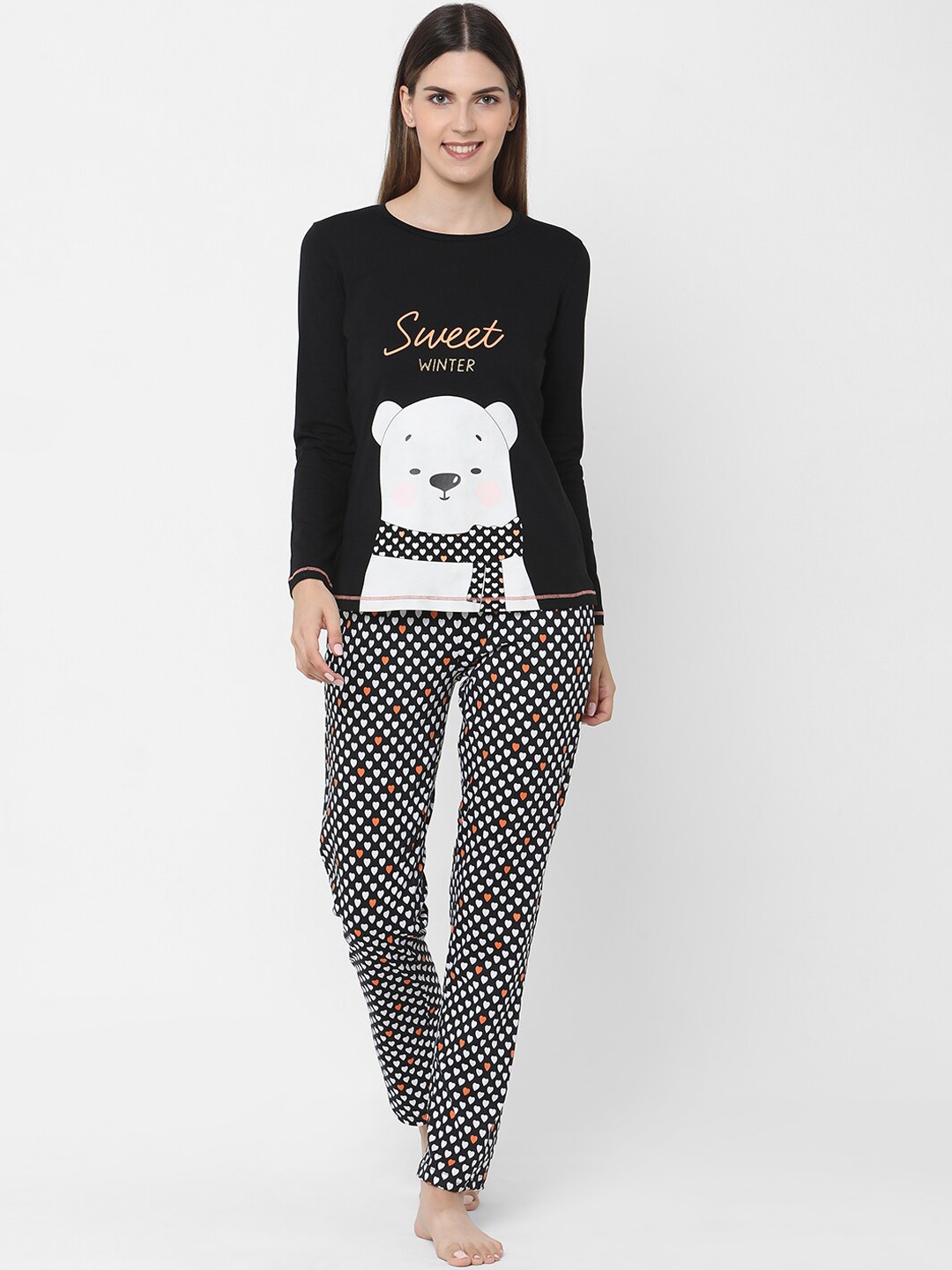 

Sweet Dreams Women Black & White Animal Printed Night Suit