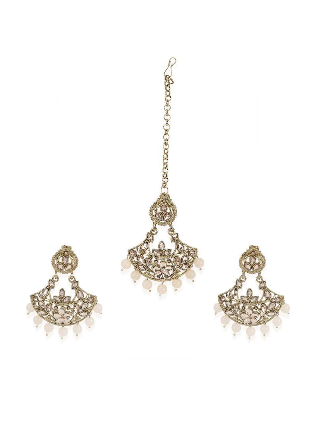 

ANIKAS CREATION Women Gold Plated Floral Kundan Pearl Earring & Mangtika Set